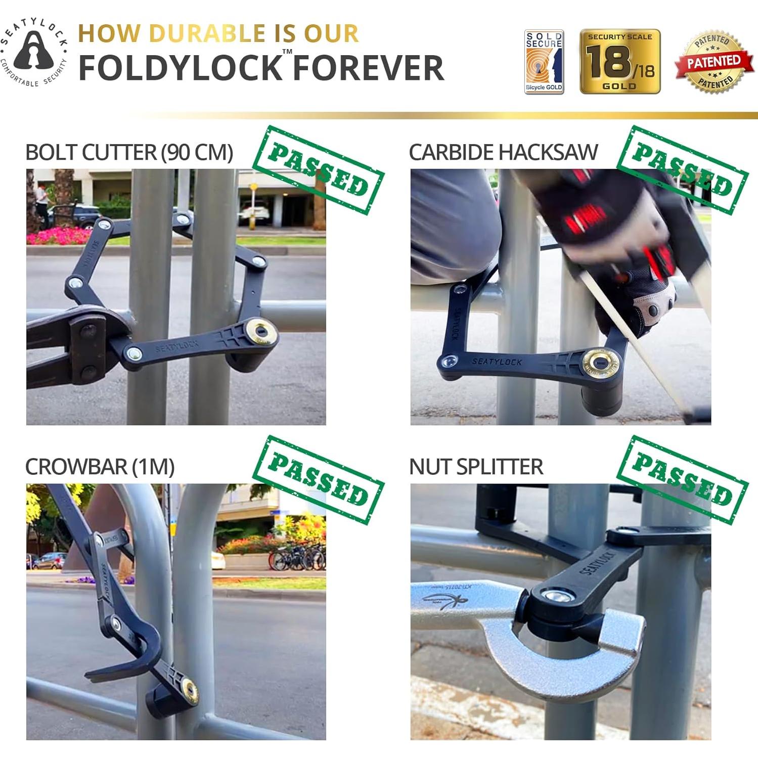 FoldyLock Forever Folding Bike Lock - Patented Sleek High Security Sold Secure Gold Bicycle Lock - Heavy Duty Anti Theft Smart Guard with Keys - 90cm