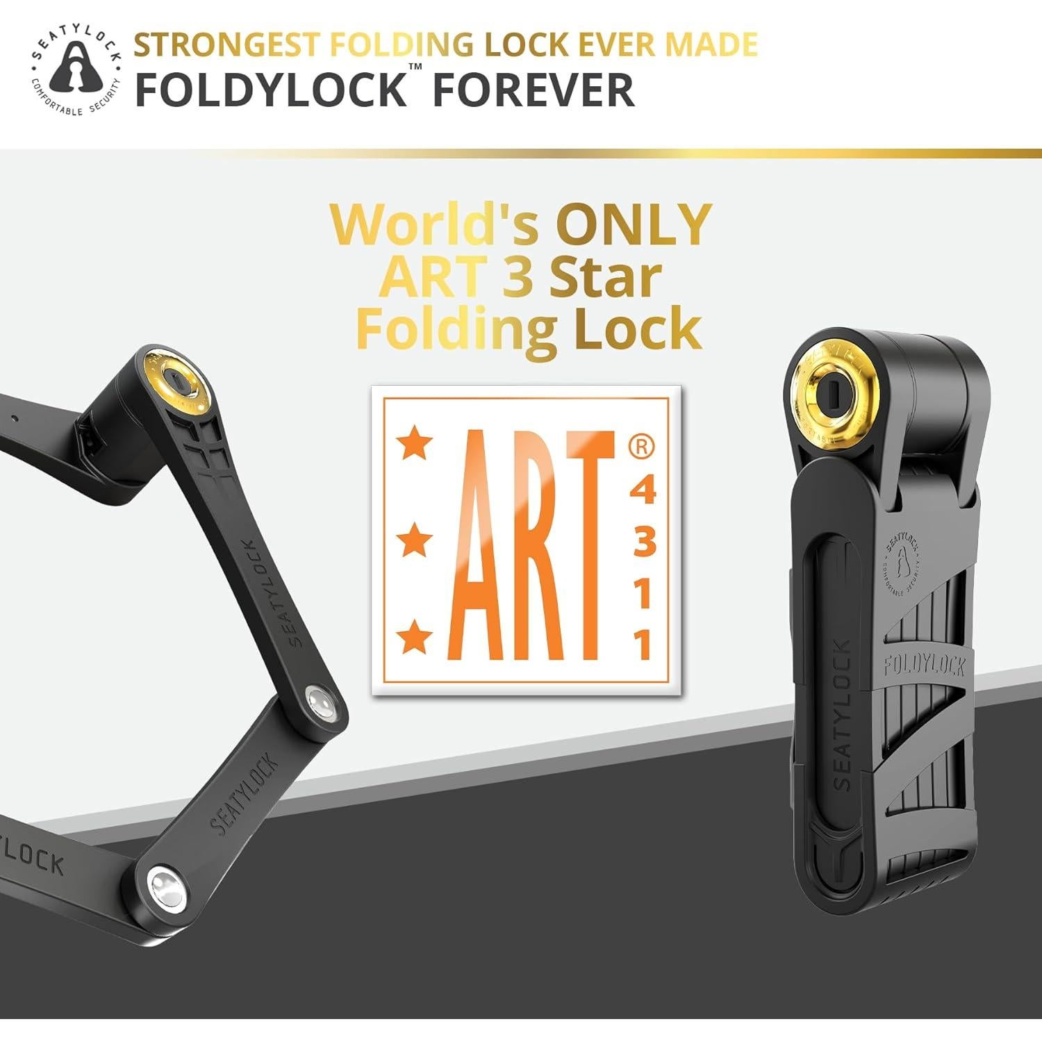 FoldyLock Forever Folding Bike Lock - Patented Sleek High Security Sold Secure Gold Bicycle Lock - Heavy Duty Anti Theft Smart Guard with Keys - 90cm