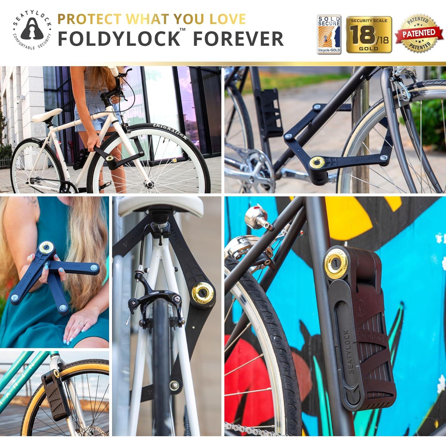 FoldyLock Forever Folding Bike Lock - Patented Sleek High Security Sold Secure Gold Bicycle Lock - Heavy Duty Anti Theft Smart Guard with Keys - 90cm