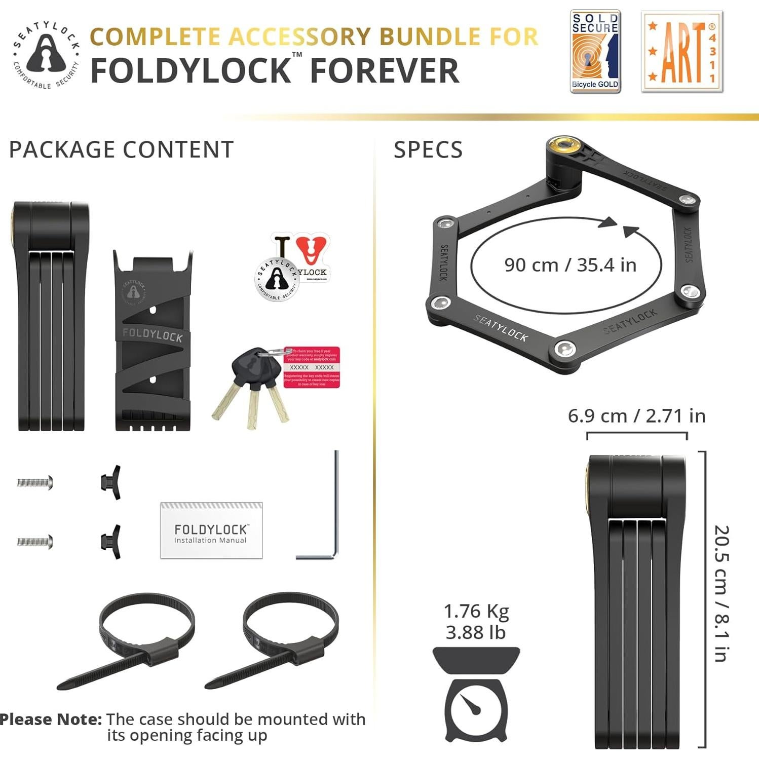FoldyLock Forever Folding Bike Lock - Patented Sleek High Security Sold Secure Gold Bicycle Lock - Heavy Duty Anti Theft Smart Guard with Keys - 90cm