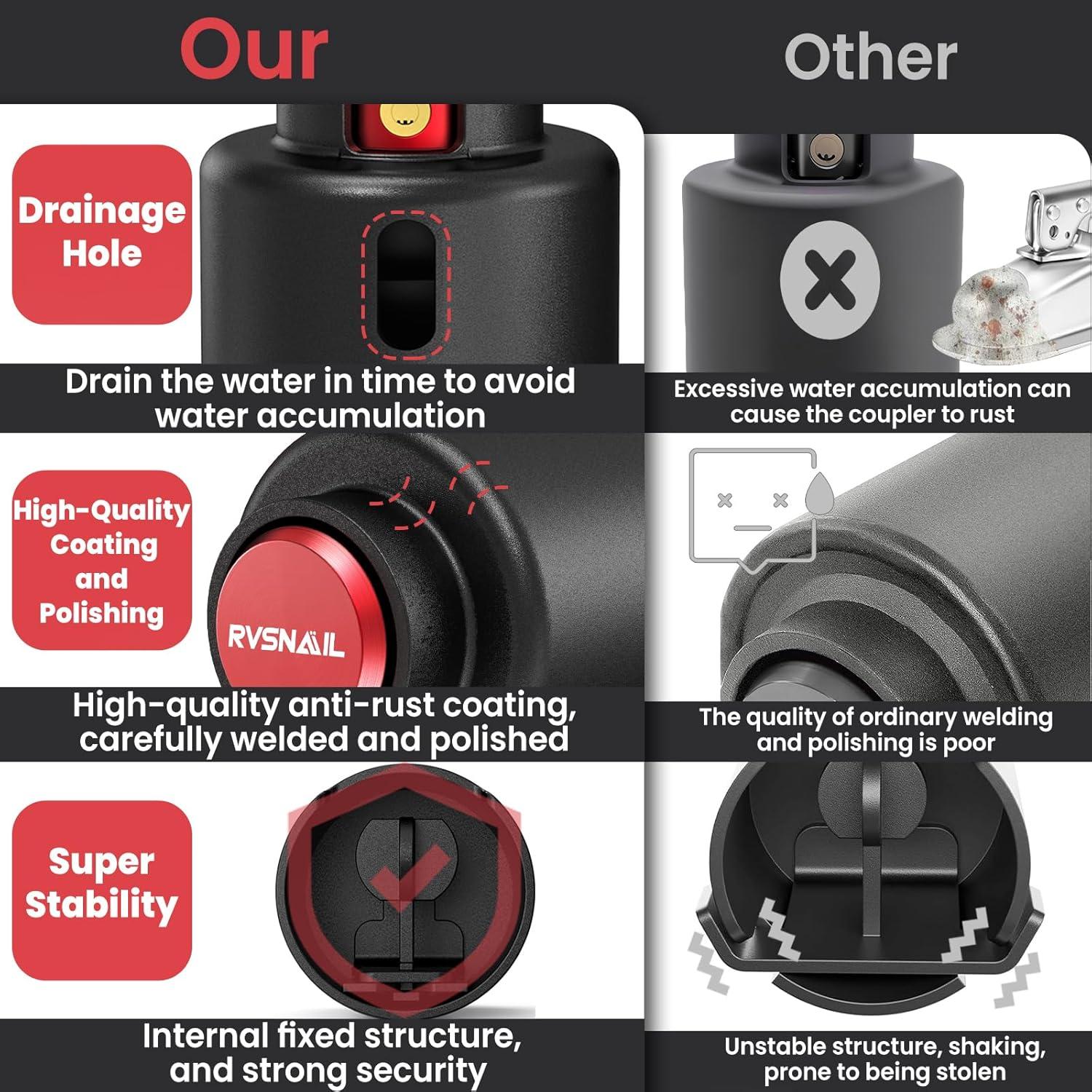 Cerradura de Enganche de Remolque RVSNAIL 2" Antirrobo