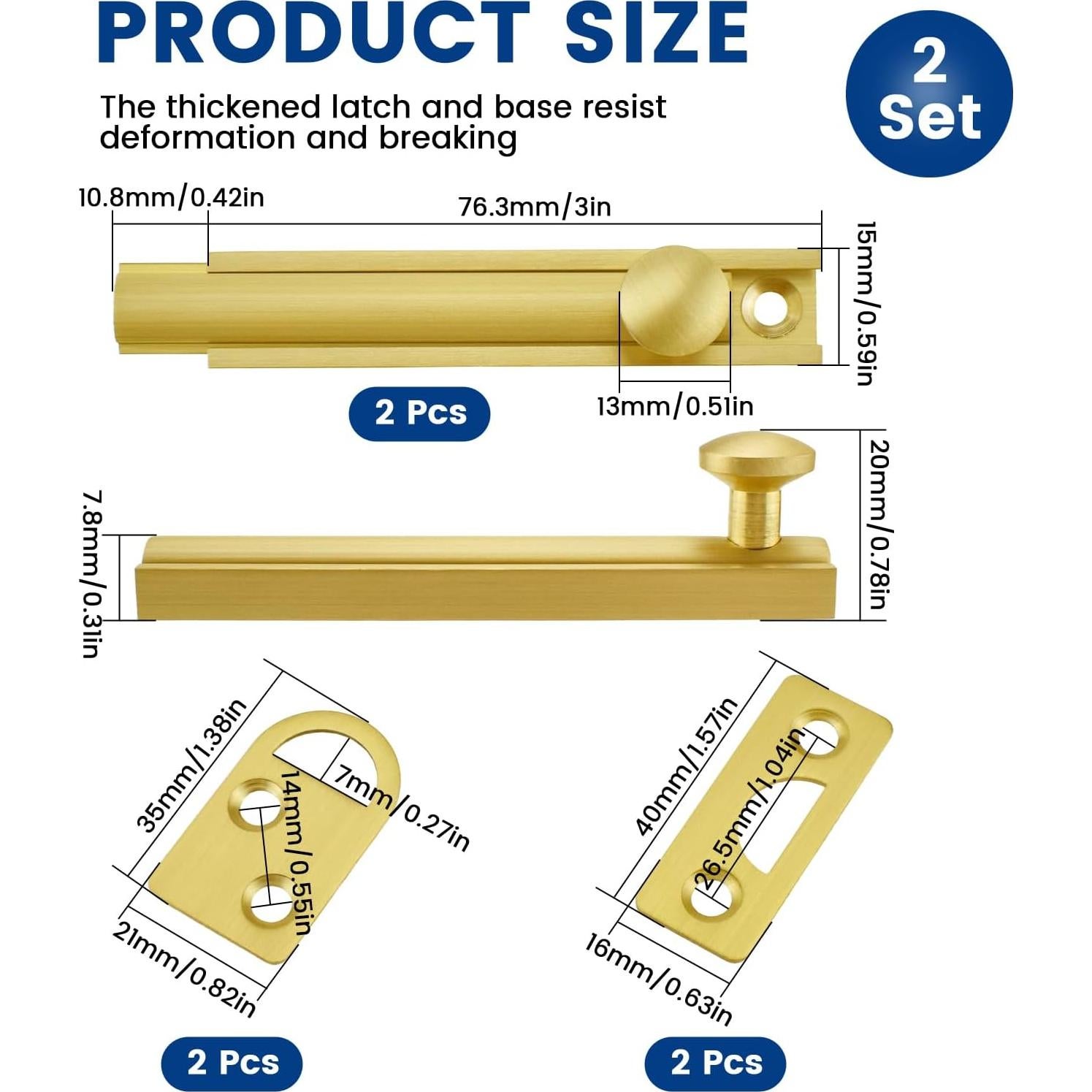 Tornillo Deslizante de Superficie ZIUZI 76.3x15mm Oro Cepillado