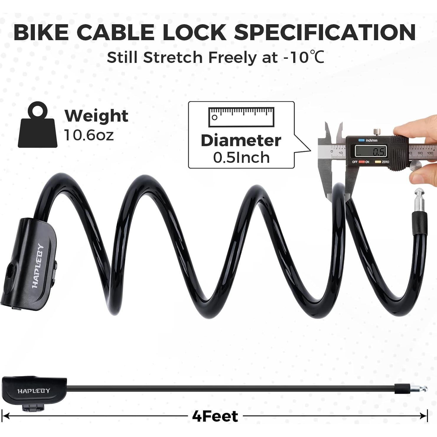 Candado de Cable Antirrobo Hapleby 1.2m con Soporte y 2 Llaves