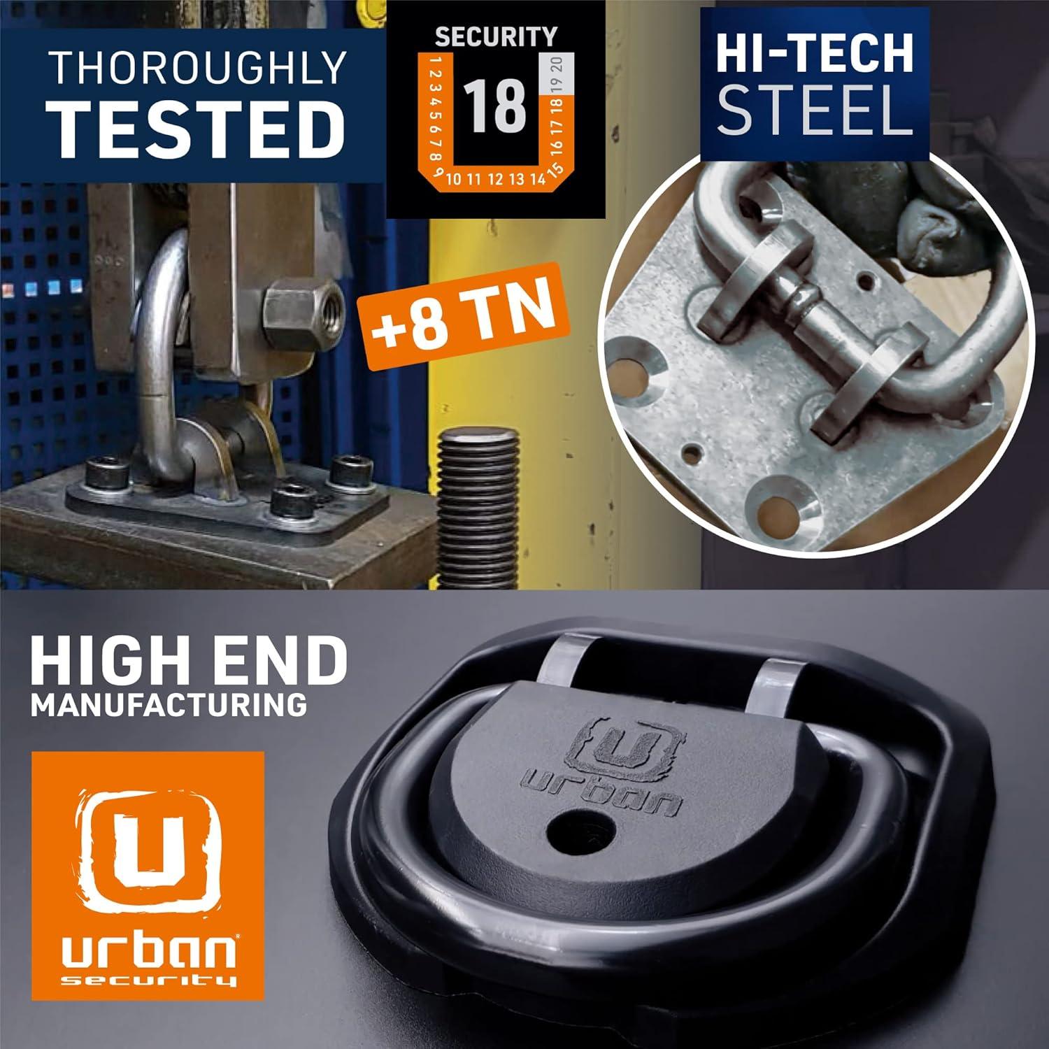 urban UR55 Highest Tested Security Anchor for Motorcycle, Foldable ø14 Hardened Steel Ring, 4 Expansion Bolts, Anti-Theft Wall Ground Dloor Fixing for Garage, Trailer, Scooter, Bicycle Parking