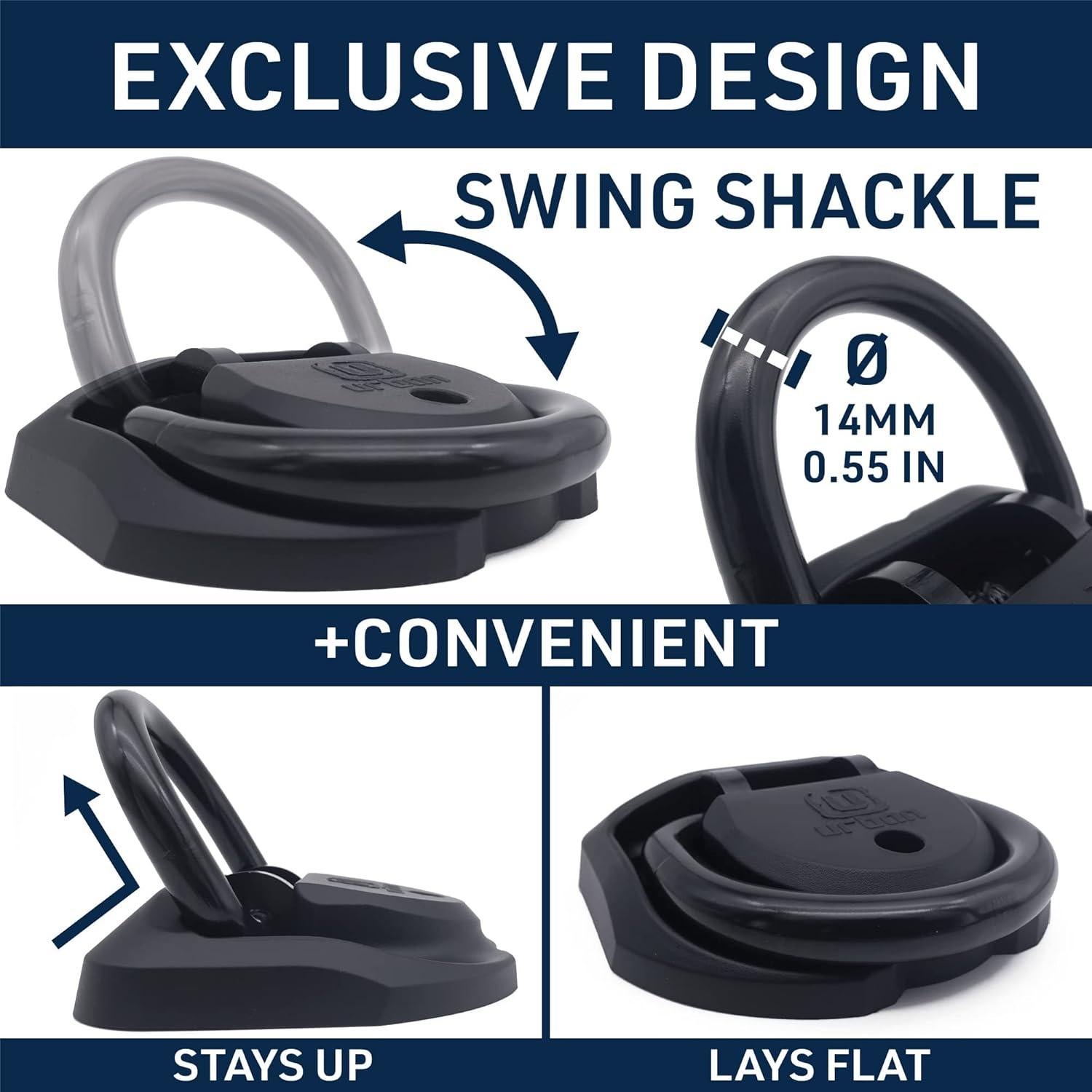 urban UR55 Highest Tested Security Anchor for Motorcycle, Foldable ø14 Hardened Steel Ring, 4 Expansion Bolts, Anti-Theft Wall Ground Dloor Fixing for Garage, Trailer, Scooter, Bicycle Parking