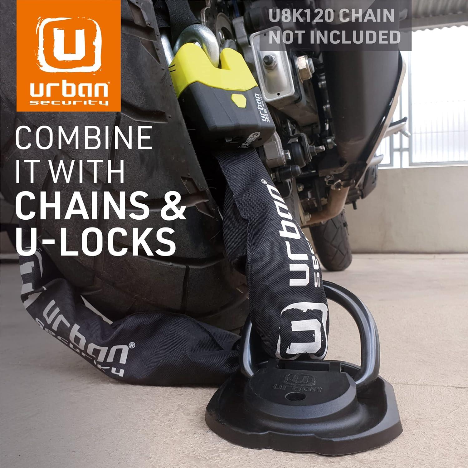 urban UR55 Highest Tested Security Anchor for Motorcycle, Foldable ø14 Hardened Steel Ring, 4 Expansion Bolts, Anti-Theft Wall Ground Dloor Fixing for Garage, Trailer, Scooter, Bicycle Parking