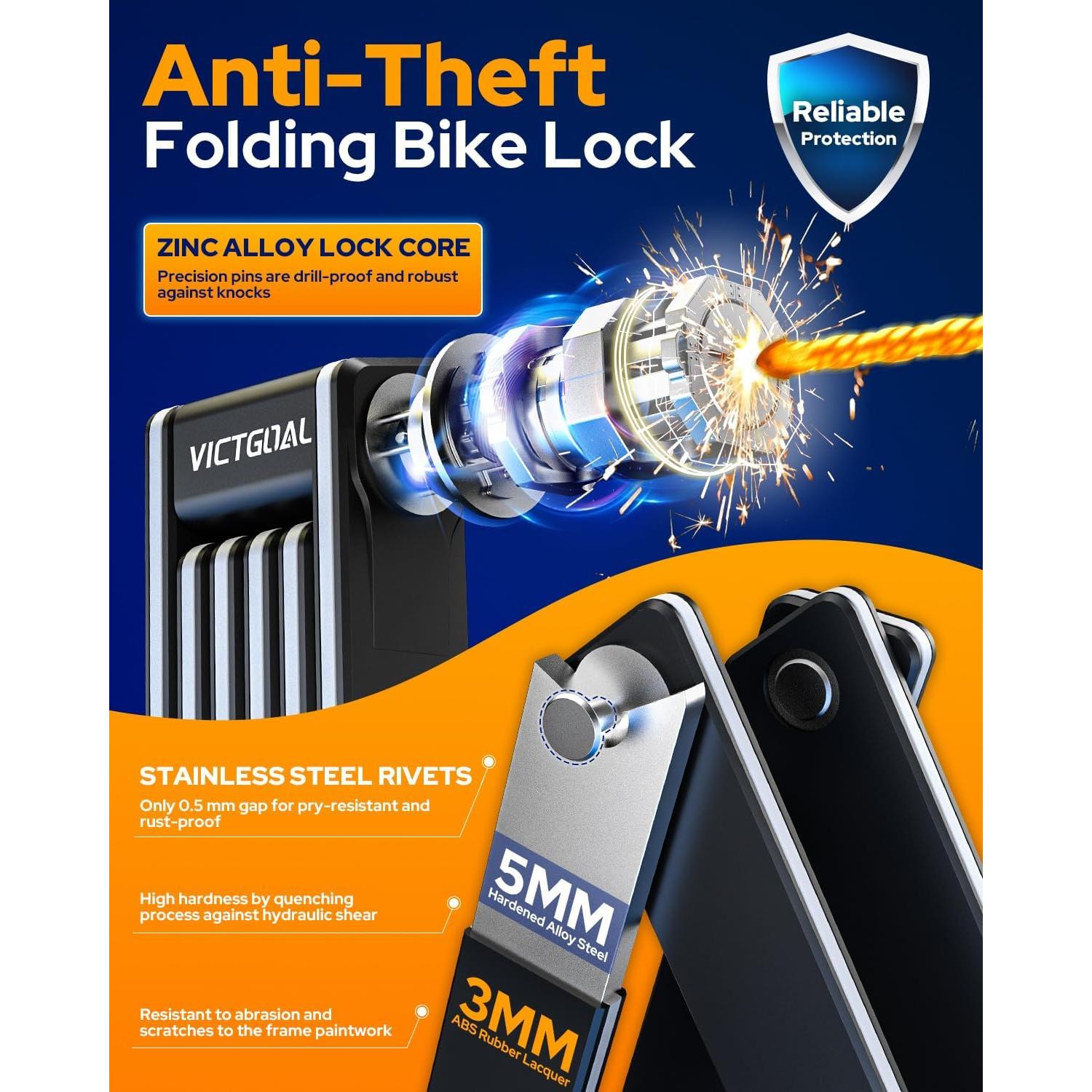 Candado Plegable VICTGOAL para Bicicleta con Soporte AirTag