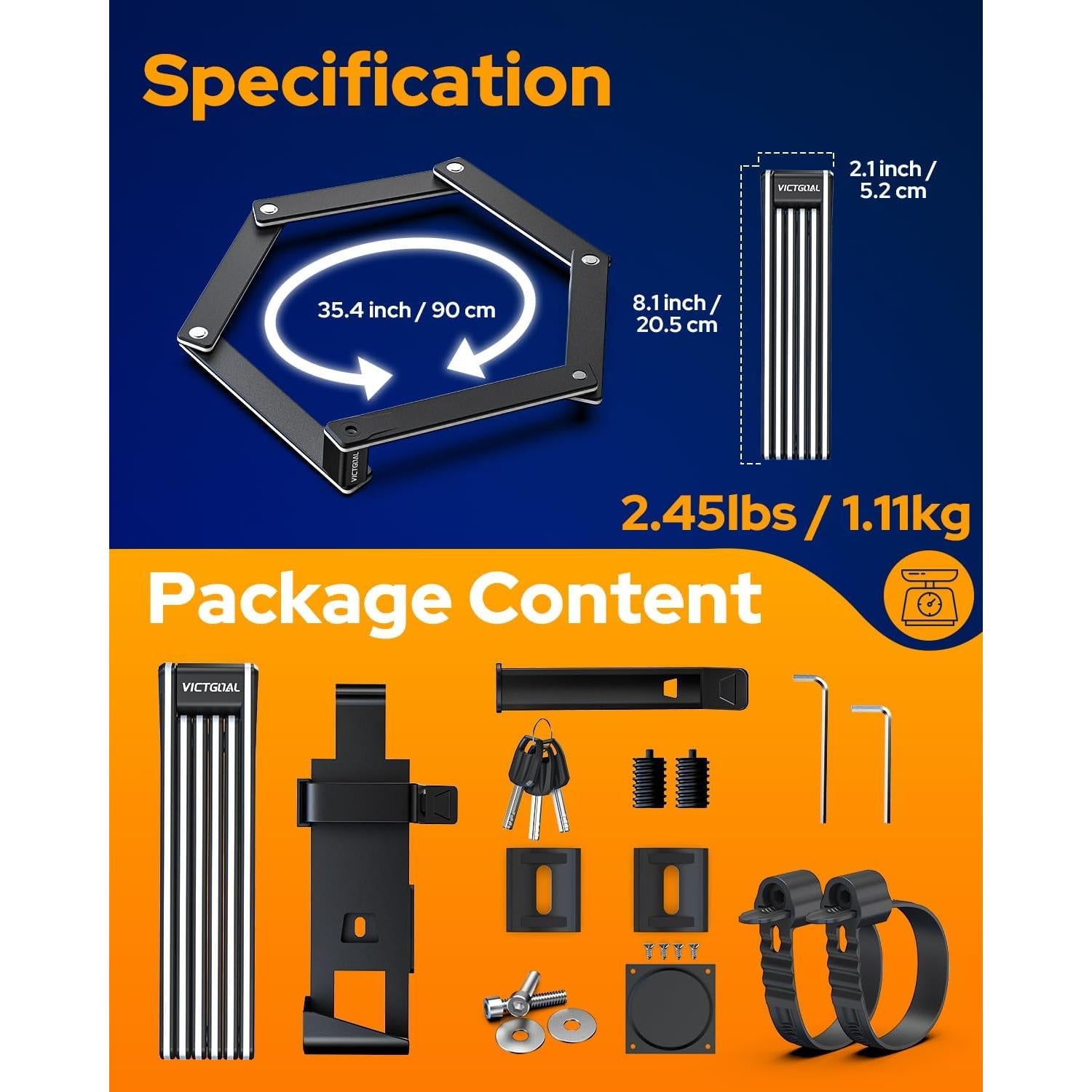 Candado Plegable VICTGOAL para Bicicleta con Soporte AirTag