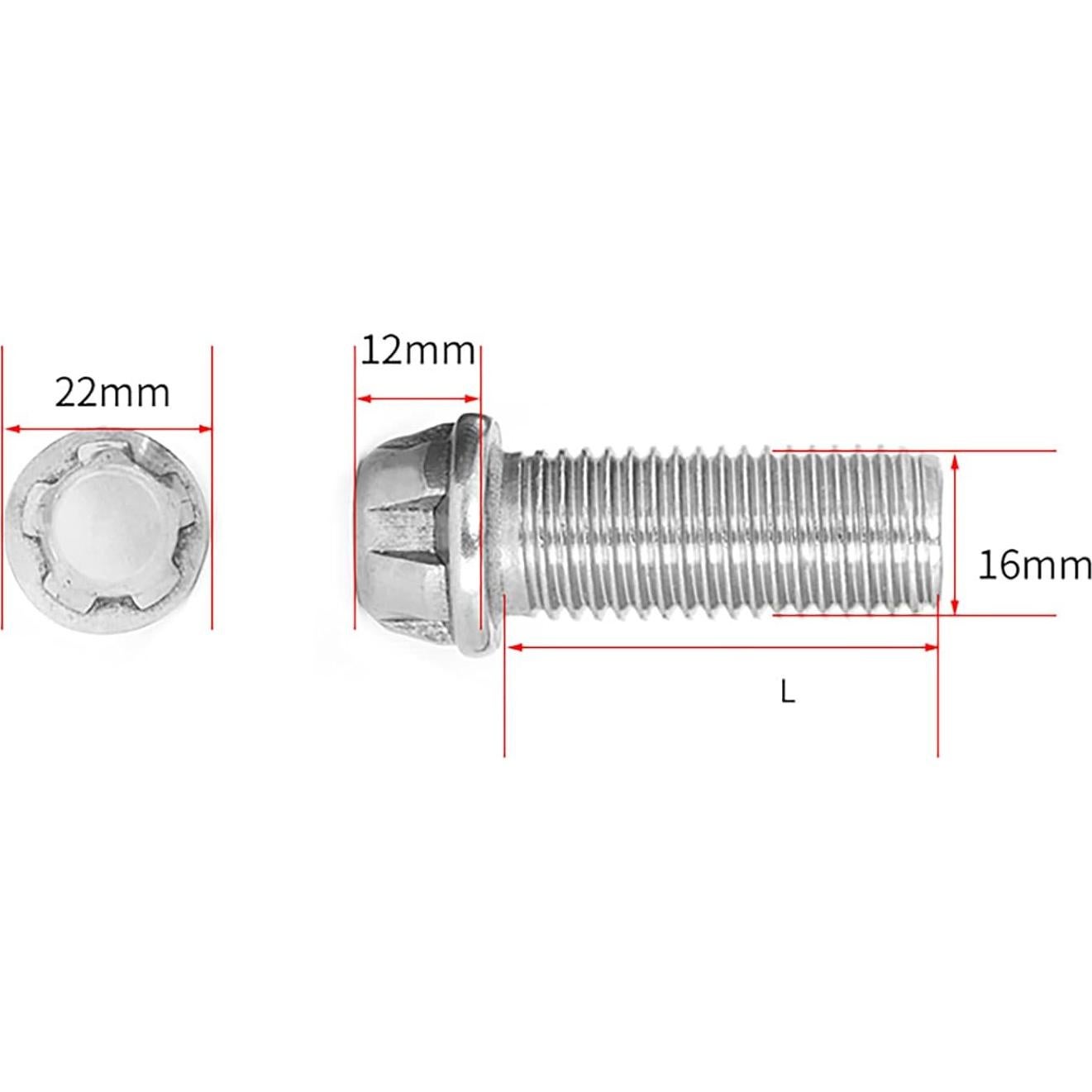 Pernos de Seguridad Antirrobo M16 x 40mm Acero Inoxidable 2 pcs