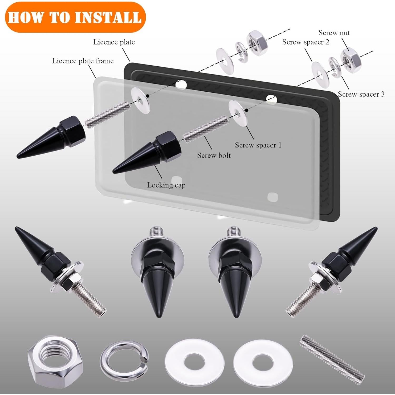 Kit de Sujetadores de Placa de Matrícula MEAJOO 4 Piezas Negro