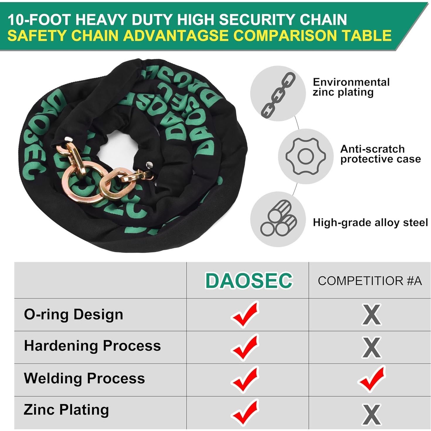 Cadena de Seguridad DAOSEC 3/8" 10 Pies Acero Endurecido