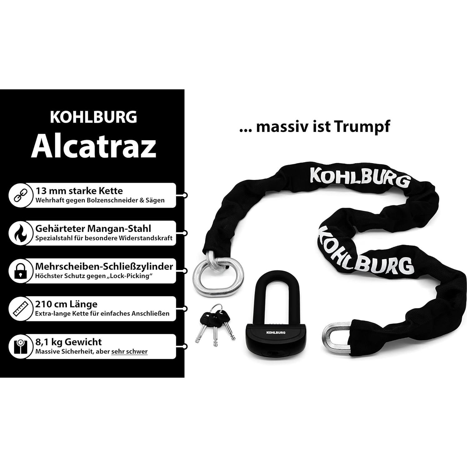 Cadena de Seguridad KOHLBURG Alcatraz 2.1m 8.1kg para Motocicleta
