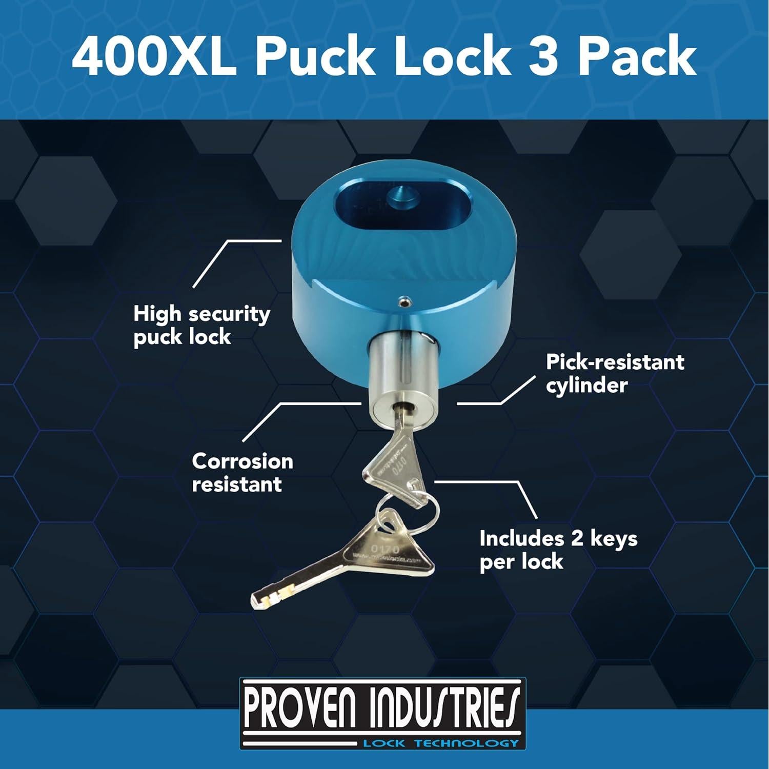 Conjunto de Cerraduras Puck-Lock Proven 400XL - 3 Unidades Azul
