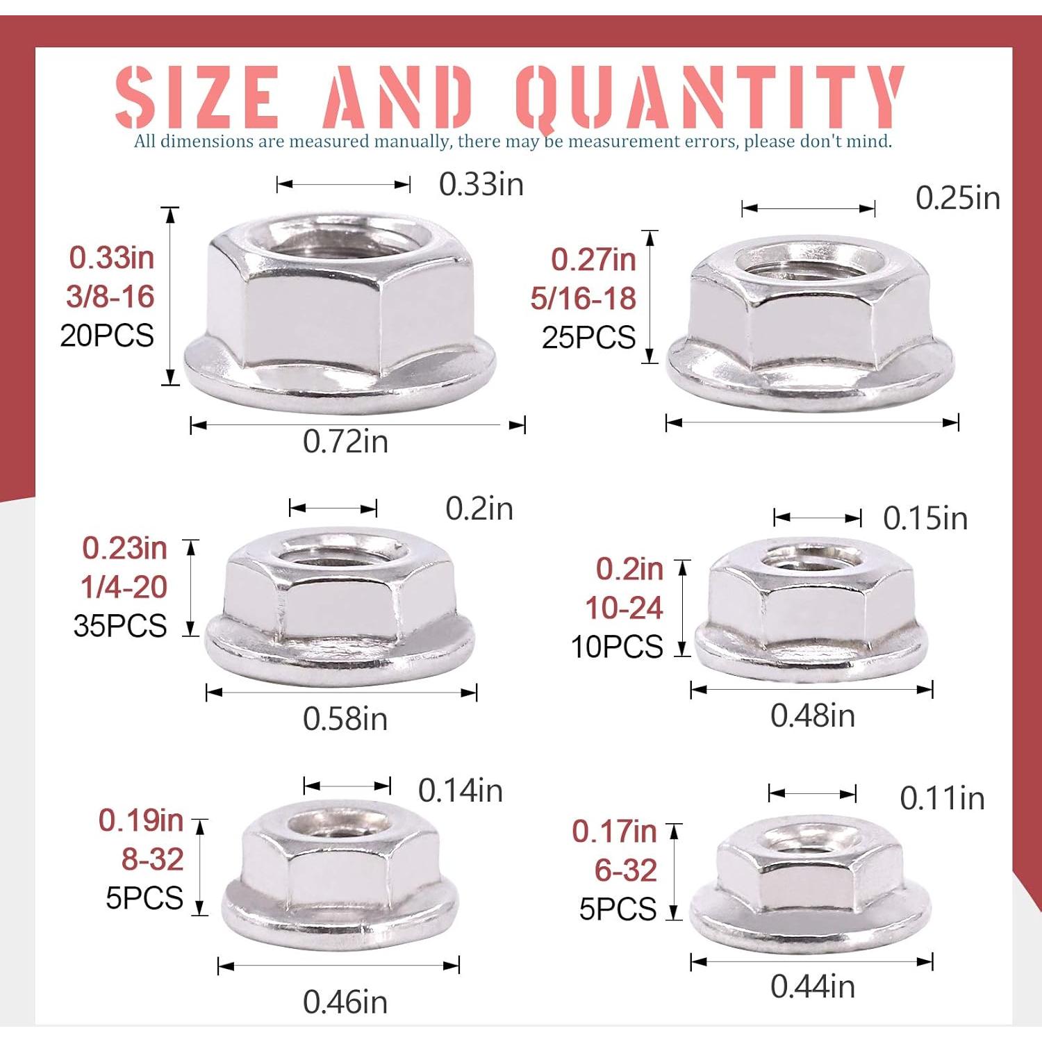 Hilitchi 100 Pcs Tuercas de Bloqueo Hexagonales Acero Inoxidable 304