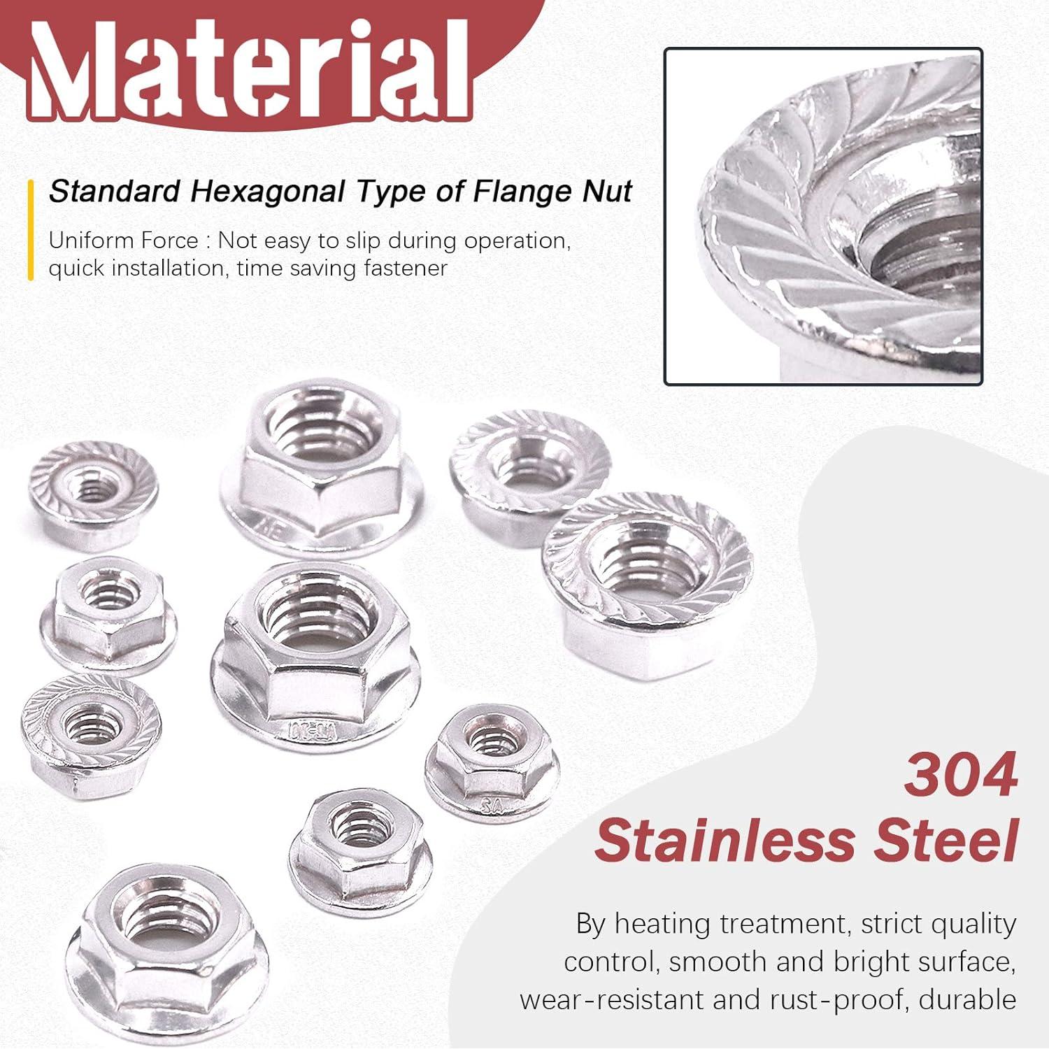 Hilitchi 100 Pcs Tuercas de Bloqueo Hexagonales Acero Inoxidable 304