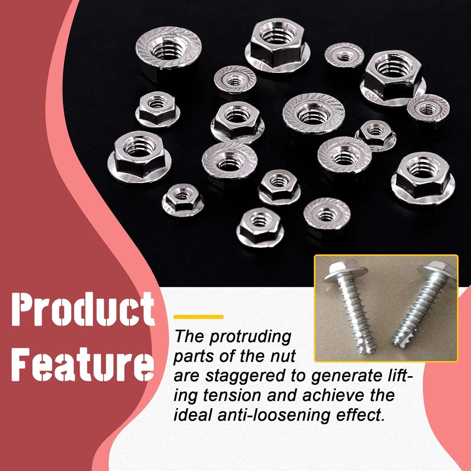 Hilitchi 100 Pcs Tuercas de Bloqueo Hexagonales Acero Inoxidable 304