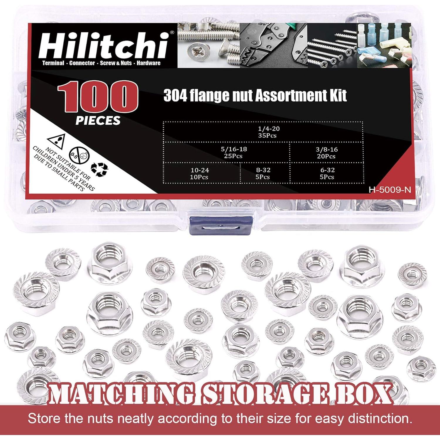 Hilitchi 100 Pcs Tuercas de Bloqueo Hexagonales Acero Inoxidable 304