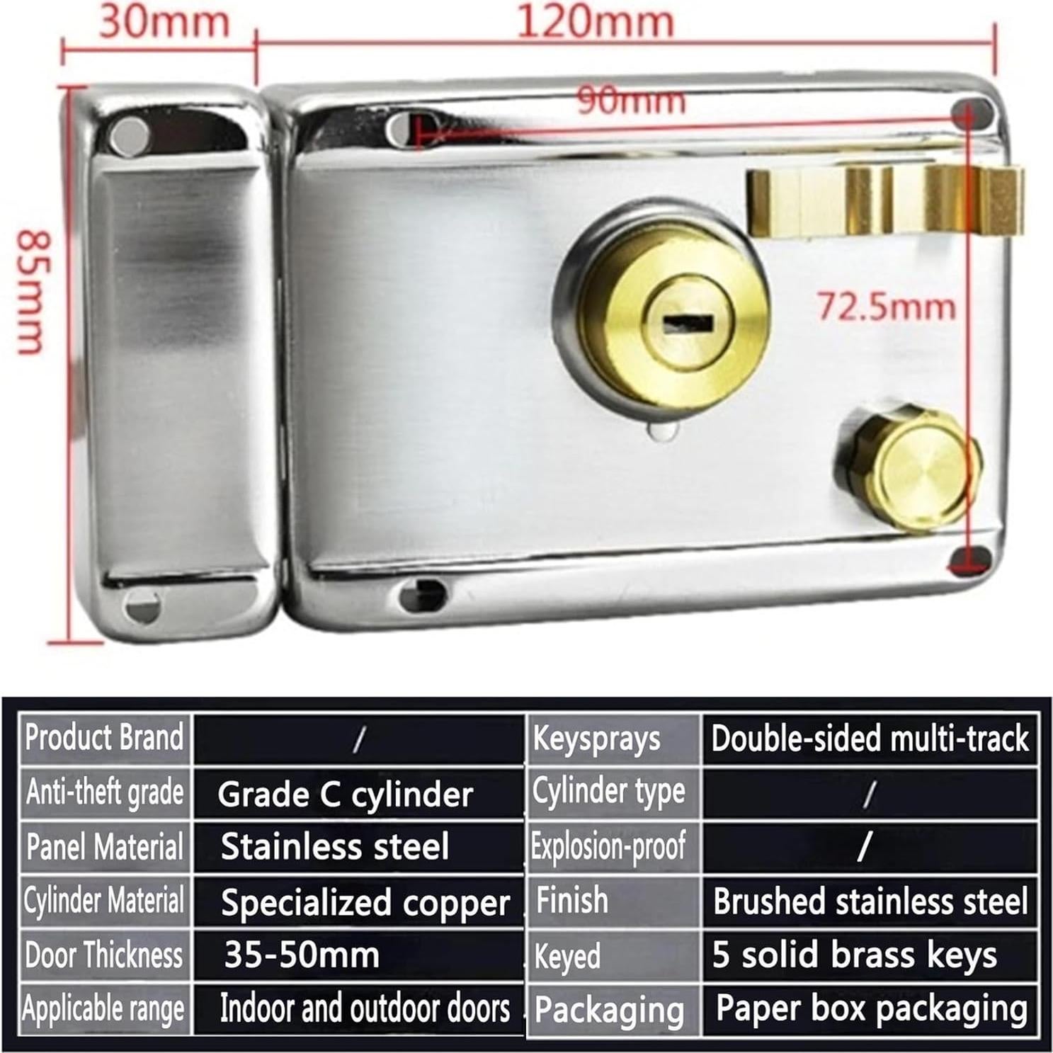 Cerradura de Pestillo Vertical FARFELLNY con Llave - 132x85mm