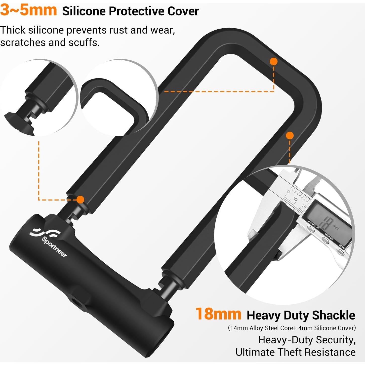 Candado U Sportneer 18mm Alta Seguridad con Cable 1.5m