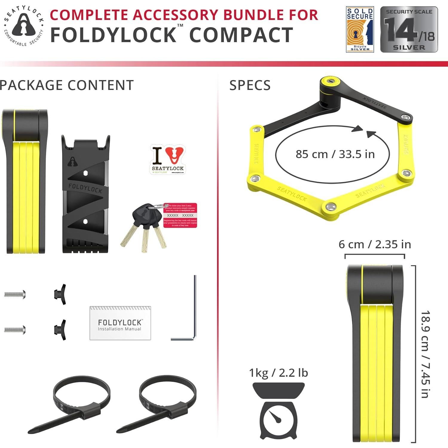 Candado Plegable Seatylock Foldylock Compact Amarillo 85cm
