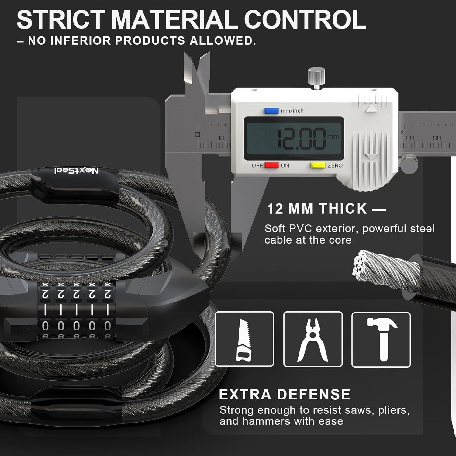 Candado de Cable NextSeal 12mm con Combinación 5 Dígitos 105cm