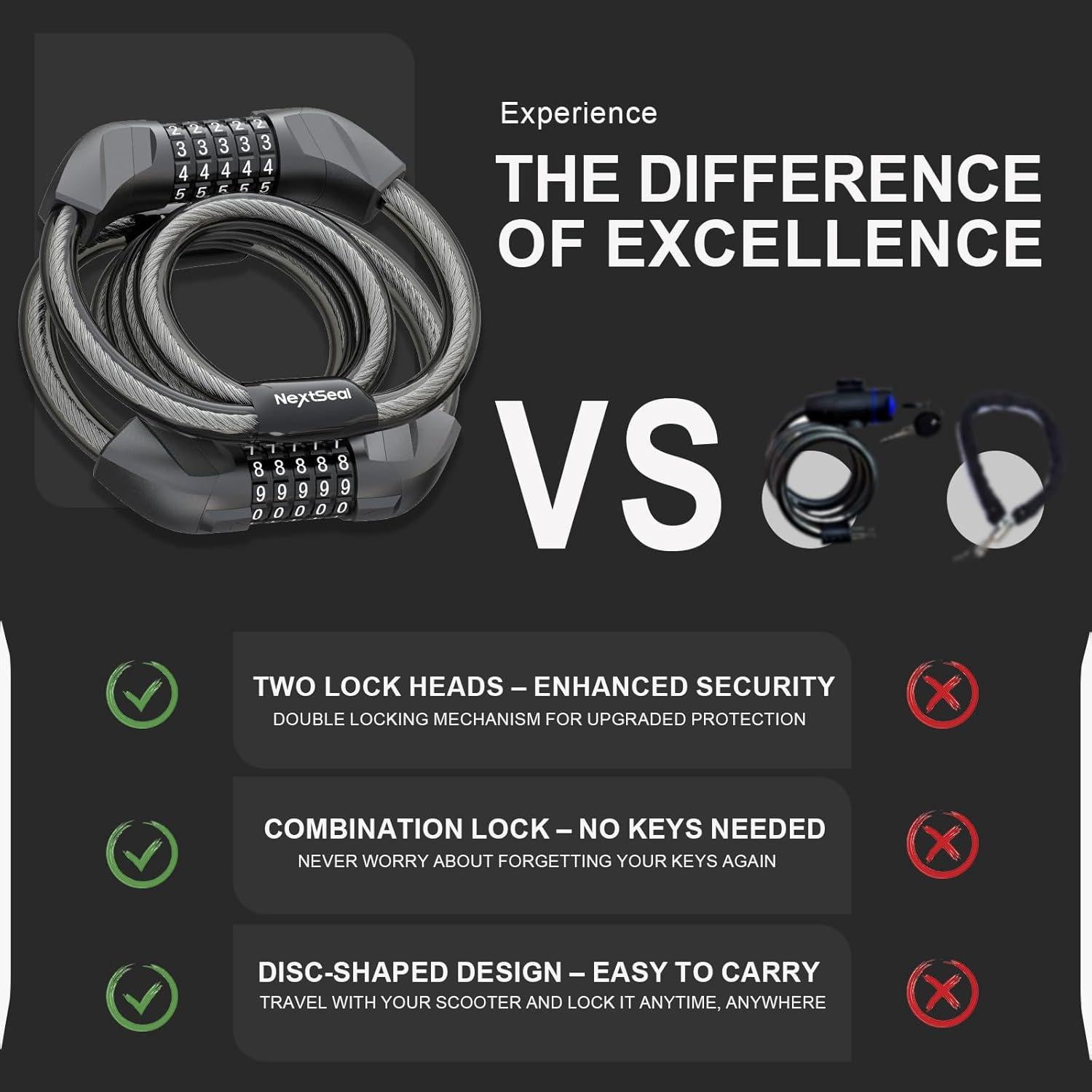 Candado de Cable NextSeal 12mm con Combinación 5 Dígitos 105cm