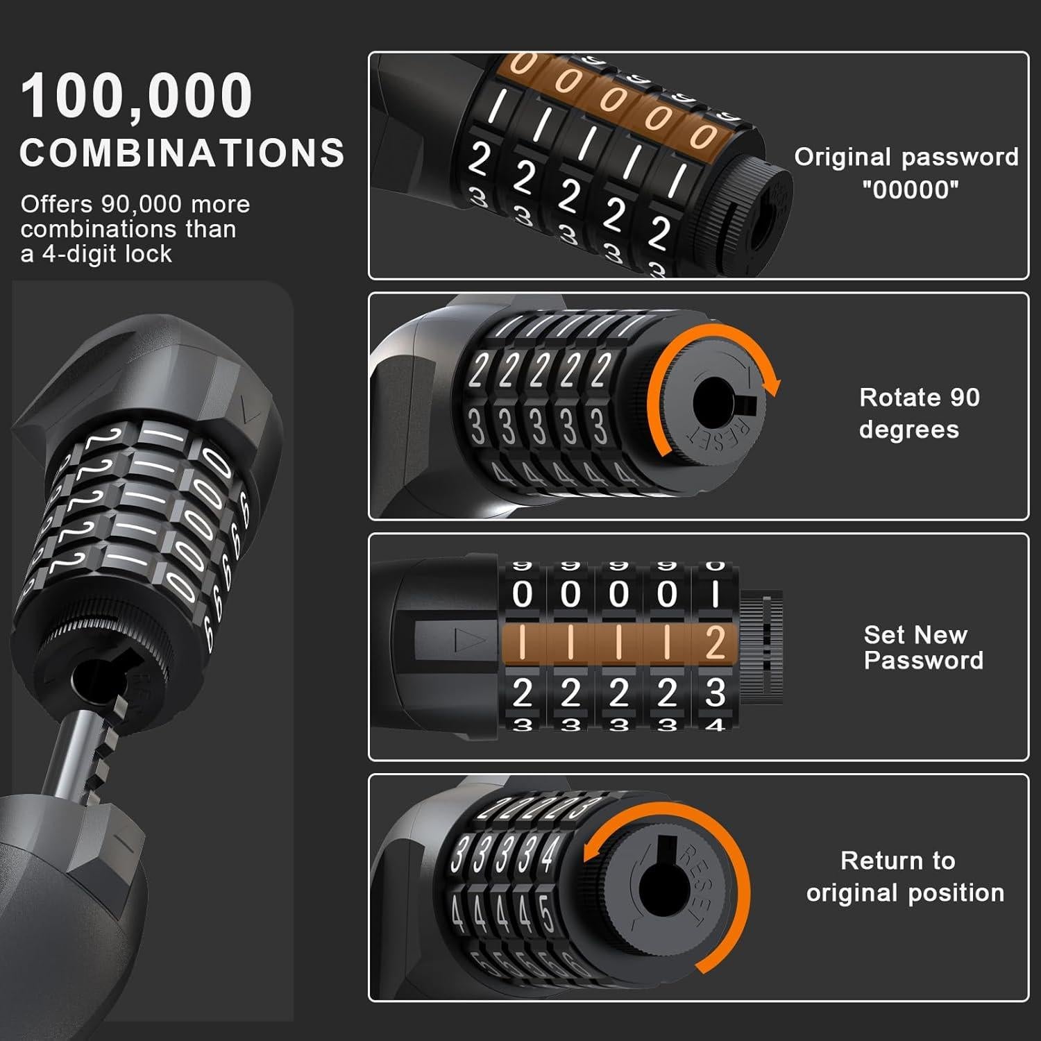 Candado de Cable NextSeal 12mm con Combinación 5 Dígitos 105cm