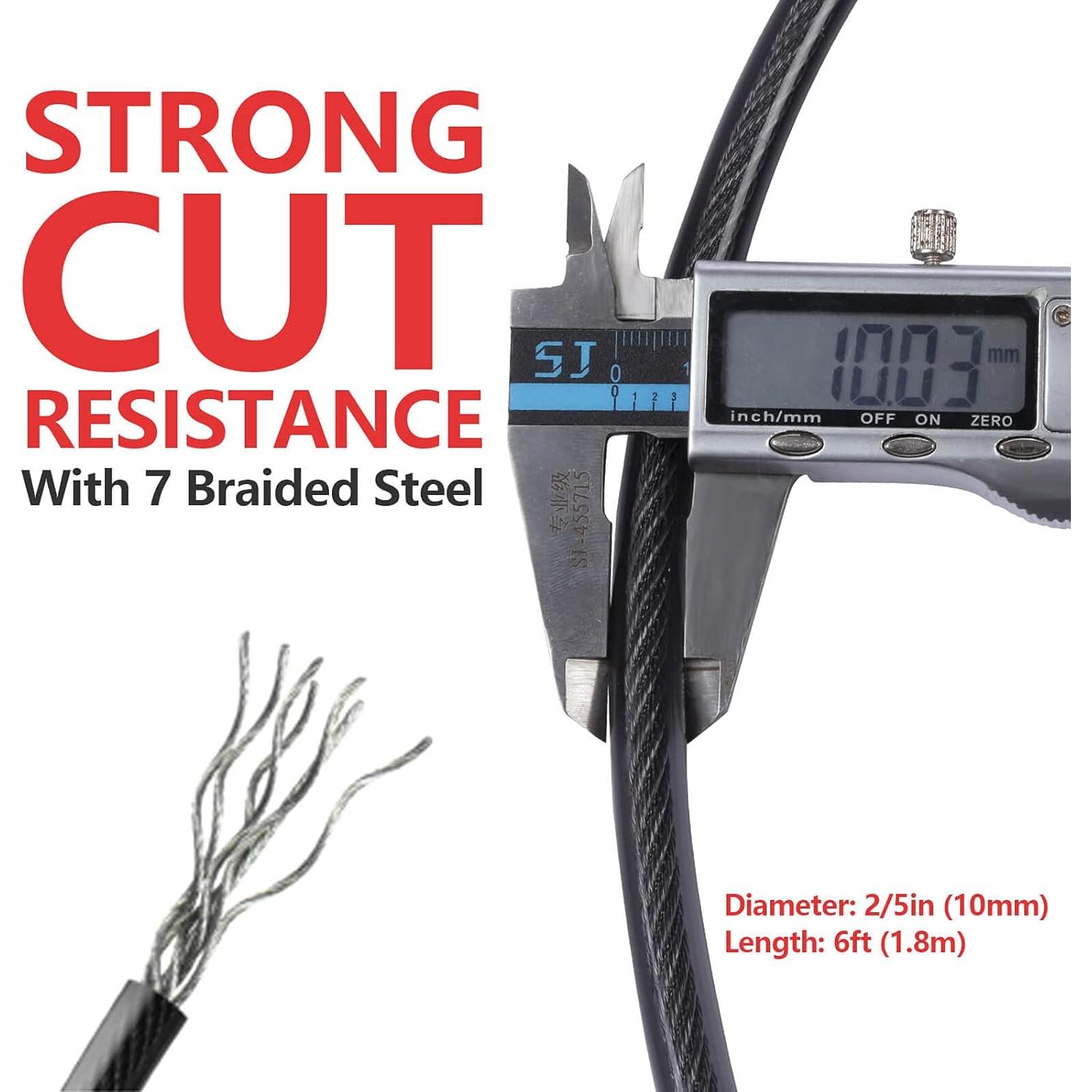 Cable de Acero de Seguridad DELSWIN 10 mm x 183 cm Alta Resistencia