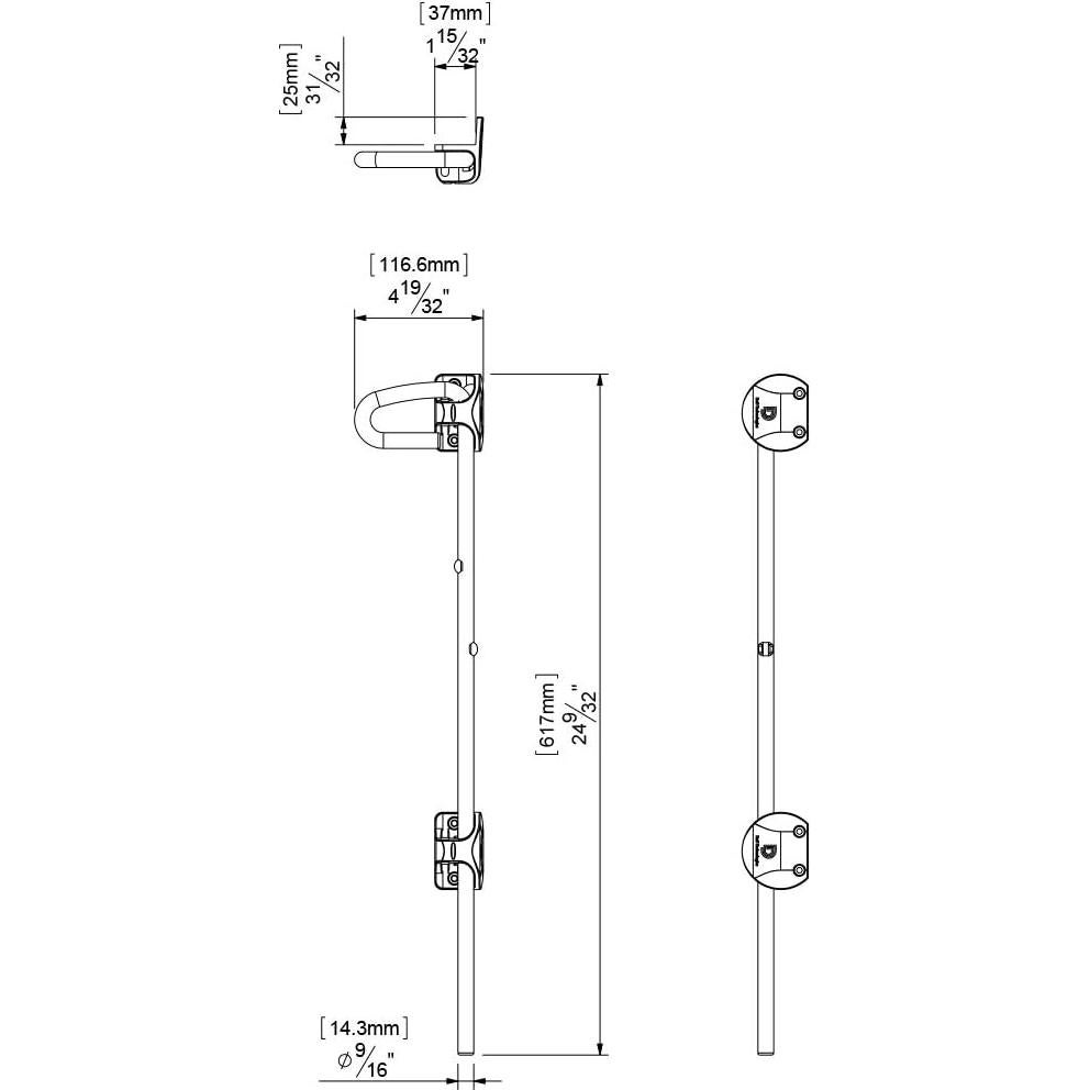 Cerrojo de Caída D&D Technologies QB124 24" Acero Inoxidable Negro