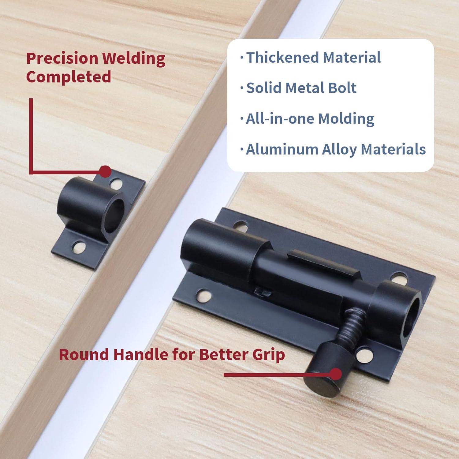 Cerradura de Pestillo de Barril MY MIRONEY 4 Unidades Aluminio Negro