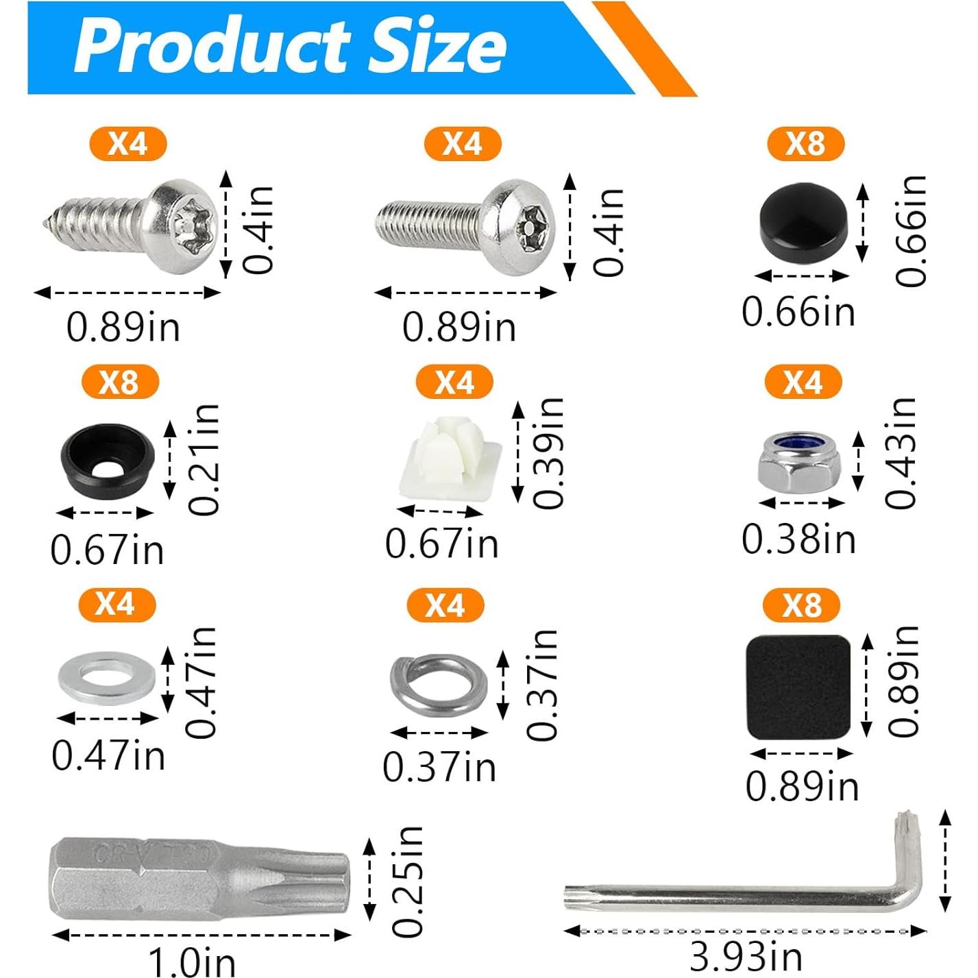 Kit de Tornillos de Seguridad M6 para Placas de Licencia - 8 PCS