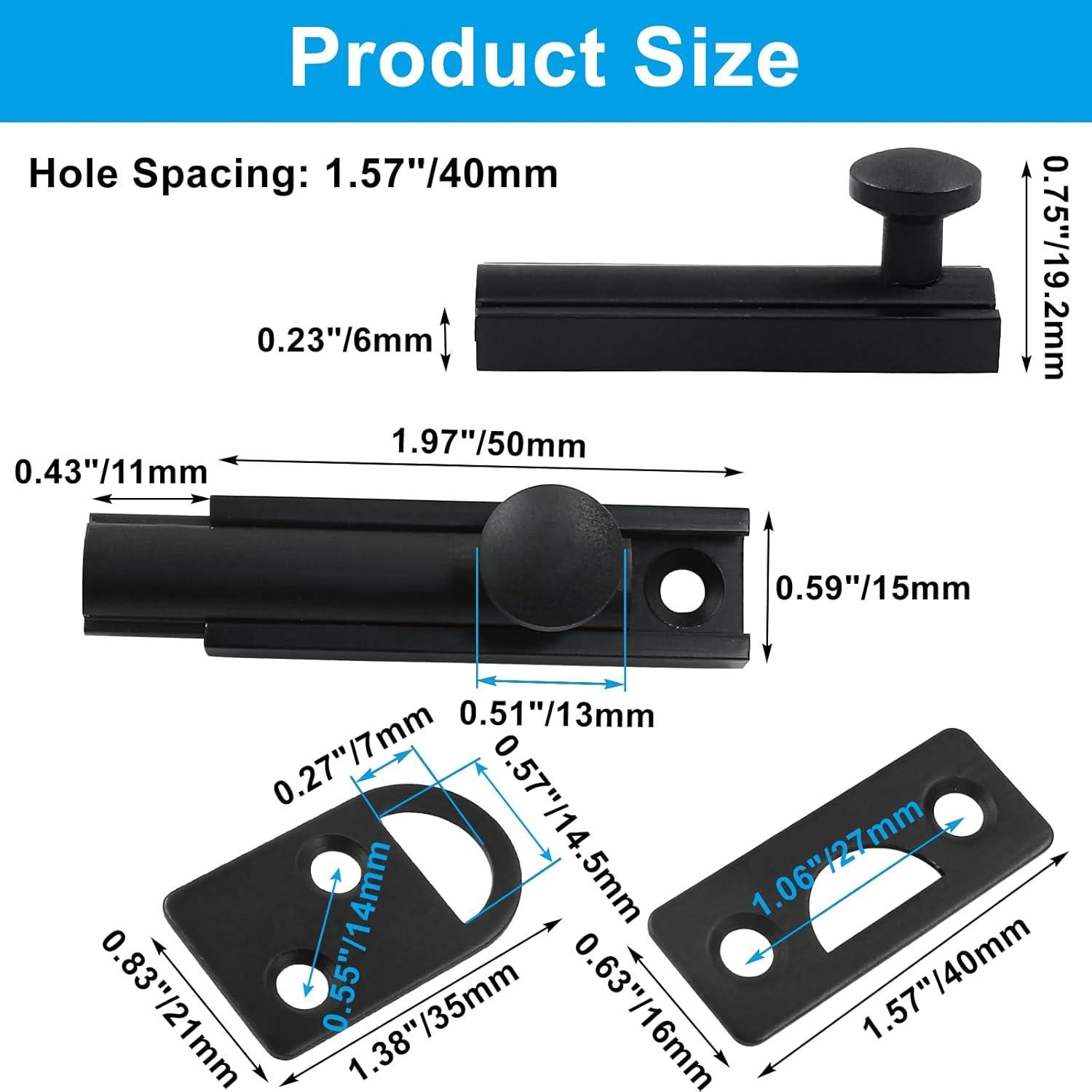 Cerrojo de Superficie Luomorgo de Latón Sólido 50mm Negro Mate