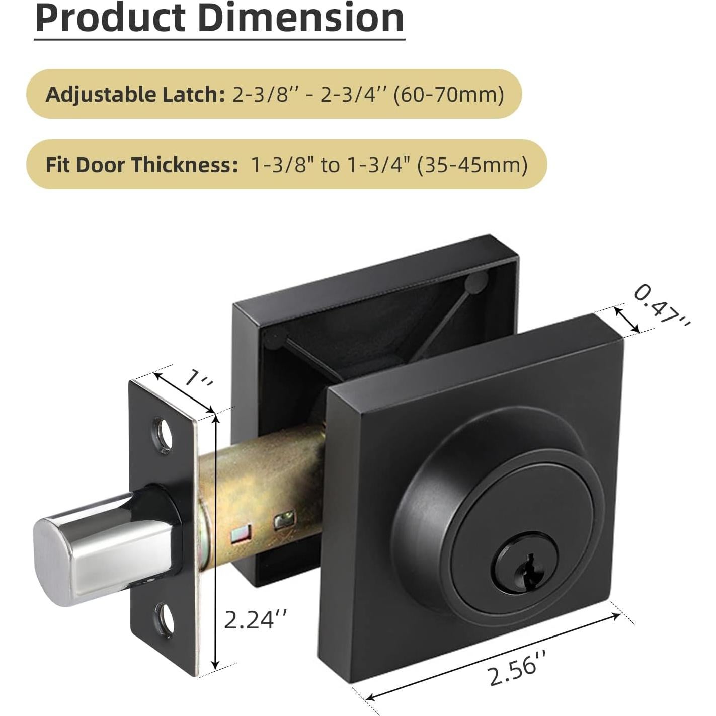 Cerradura de Cilindro Cuadrado TooCust Negra Mate 60-70mm
