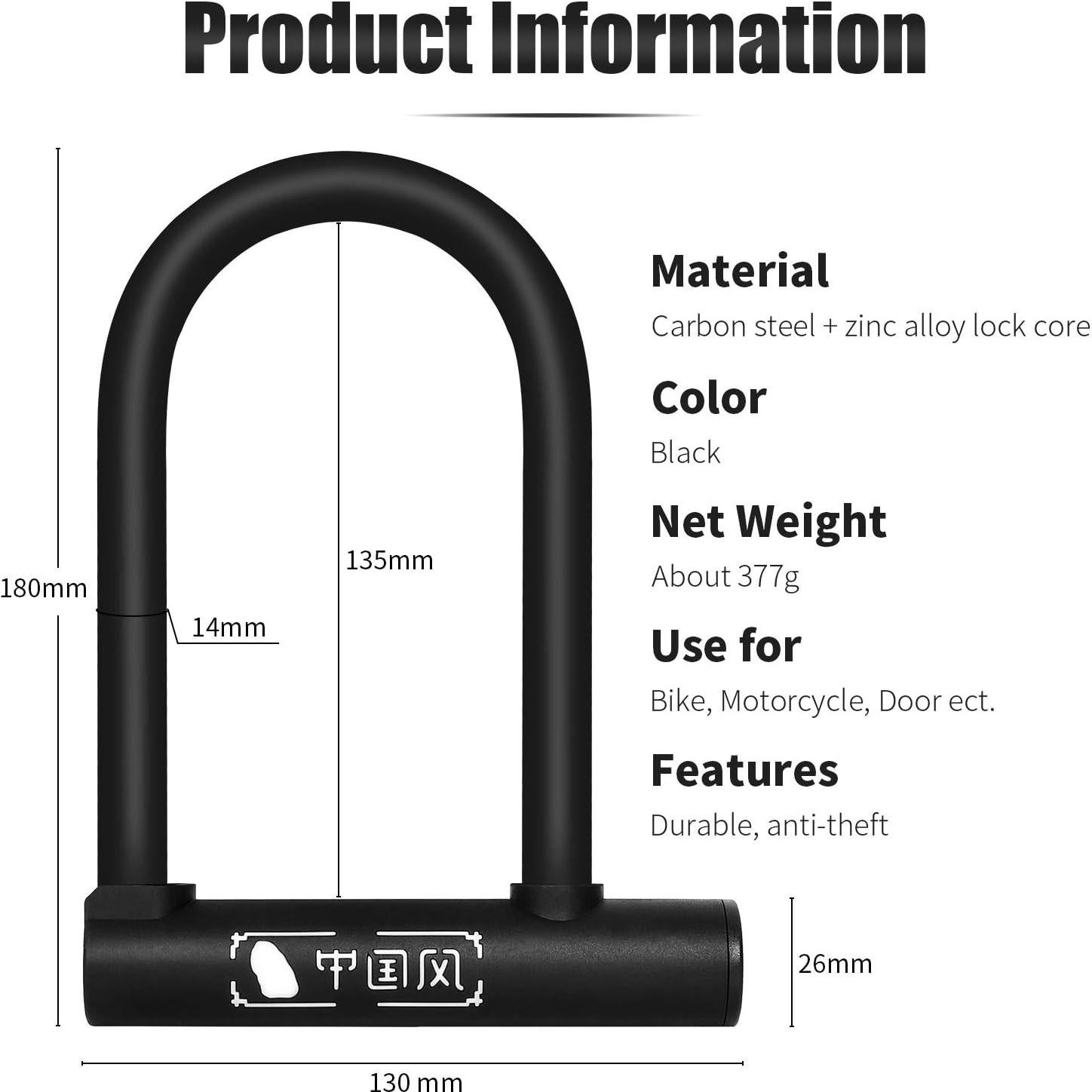 Candado U West Biking Negro 14mm Alta Seguridad Impermeable