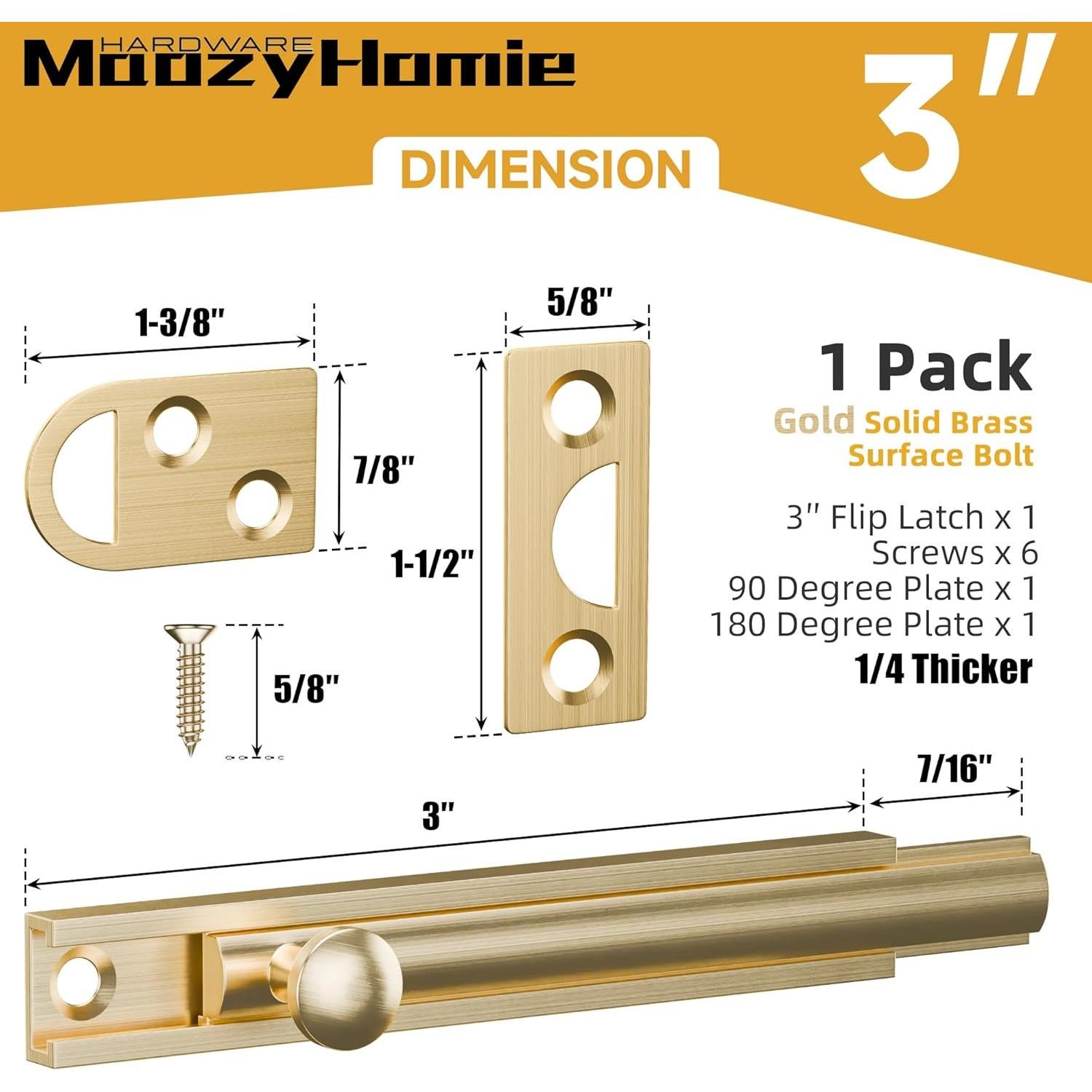 Cerradura de Tornillo Deslizante MaozyHomie 7.6 cm Dorado Cepillado