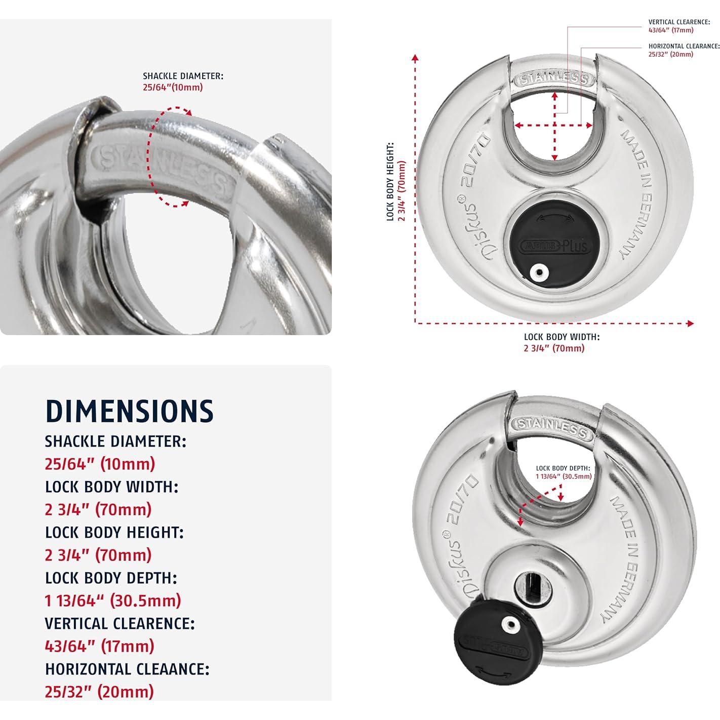 Candado de Disco ABUS 20/70 Alta Seguridad 70mm con 2 Llaves