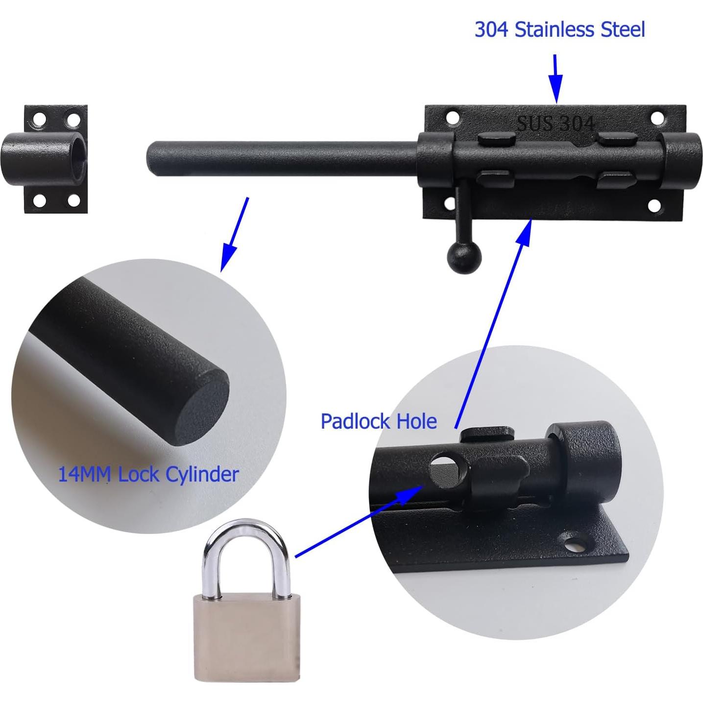 Cerrojo deslizante de 20 cm Proshopping - Acero inoxidable 304