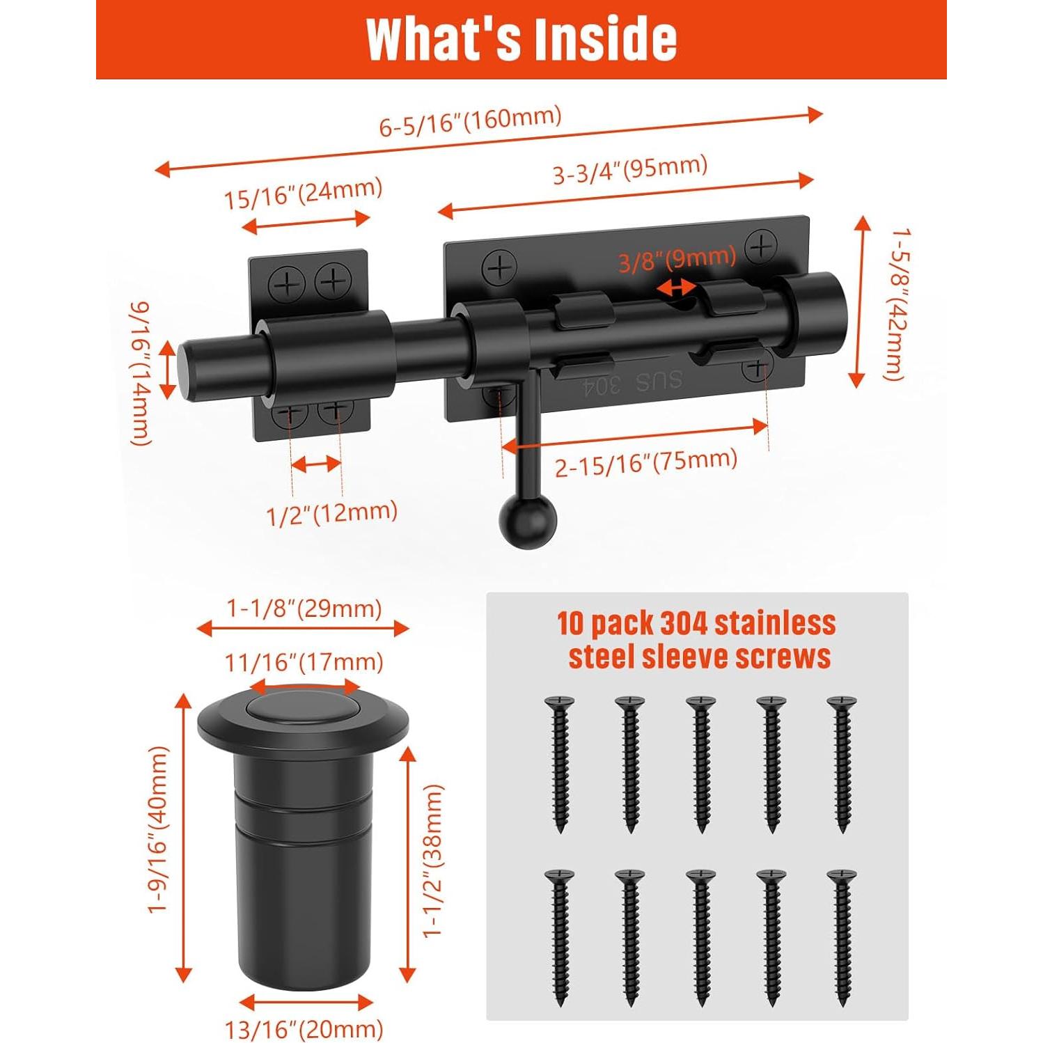 Cerradura deslizante de acero inoxidable Mbotnee 15.24 cm negra