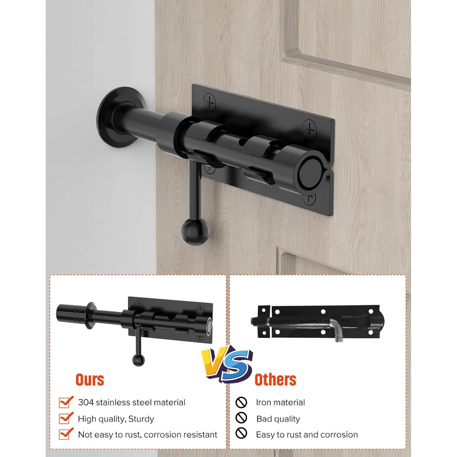 Cerradura deslizante de acero inoxidable Mbotnee 15.24 cm negra