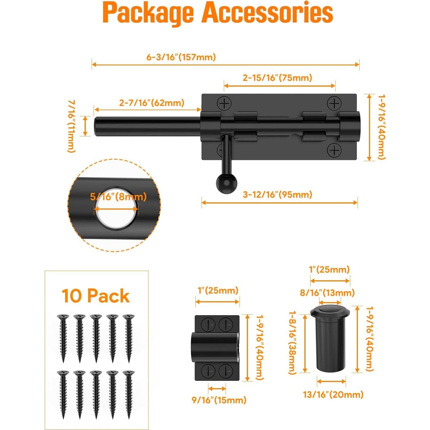 Cerrojo de Barril YogePote Deslizante 157mm Acero Inoxidable - 2pcs