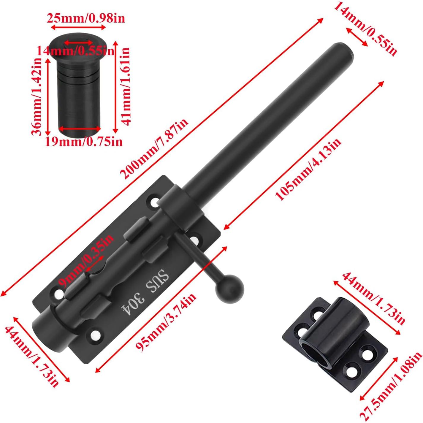Cierre de Puerta Deslizante Hoponew 20.32 cm Acero Inoxidable Negro
