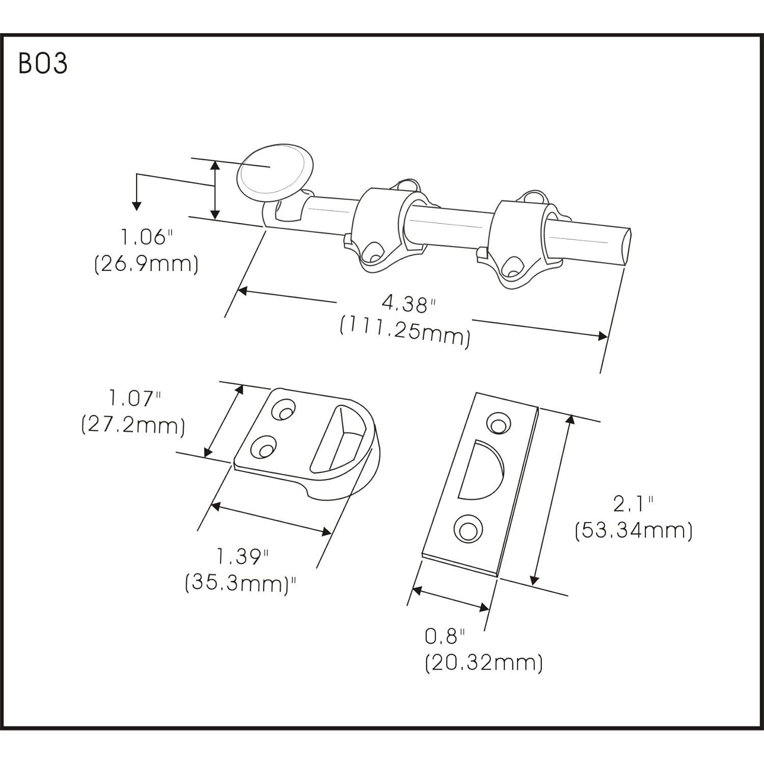 Cerrojo de Puerta Holandesa QCAA 10.16 cm Latón Macizo Cromo Satinado