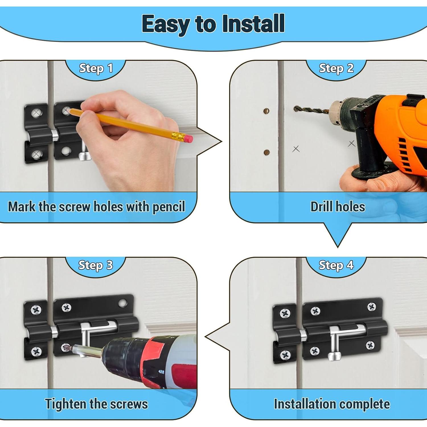 Cerradura deslizante sin llave HELEMAN - 2 paquetes, acero