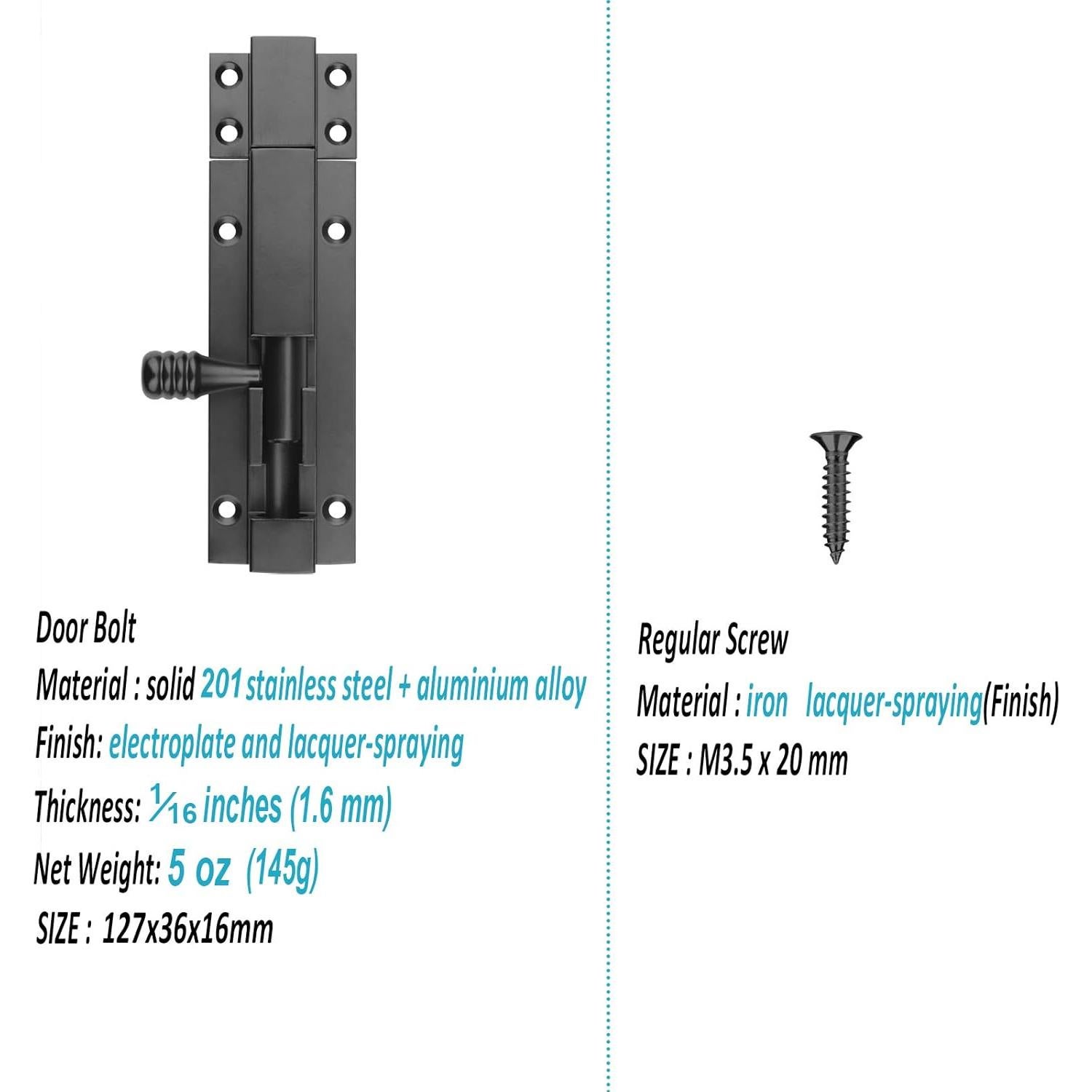 Paquete de 2 Pestillos Deslizantes MOUNTAIN_ARK 12.7 cm Negro