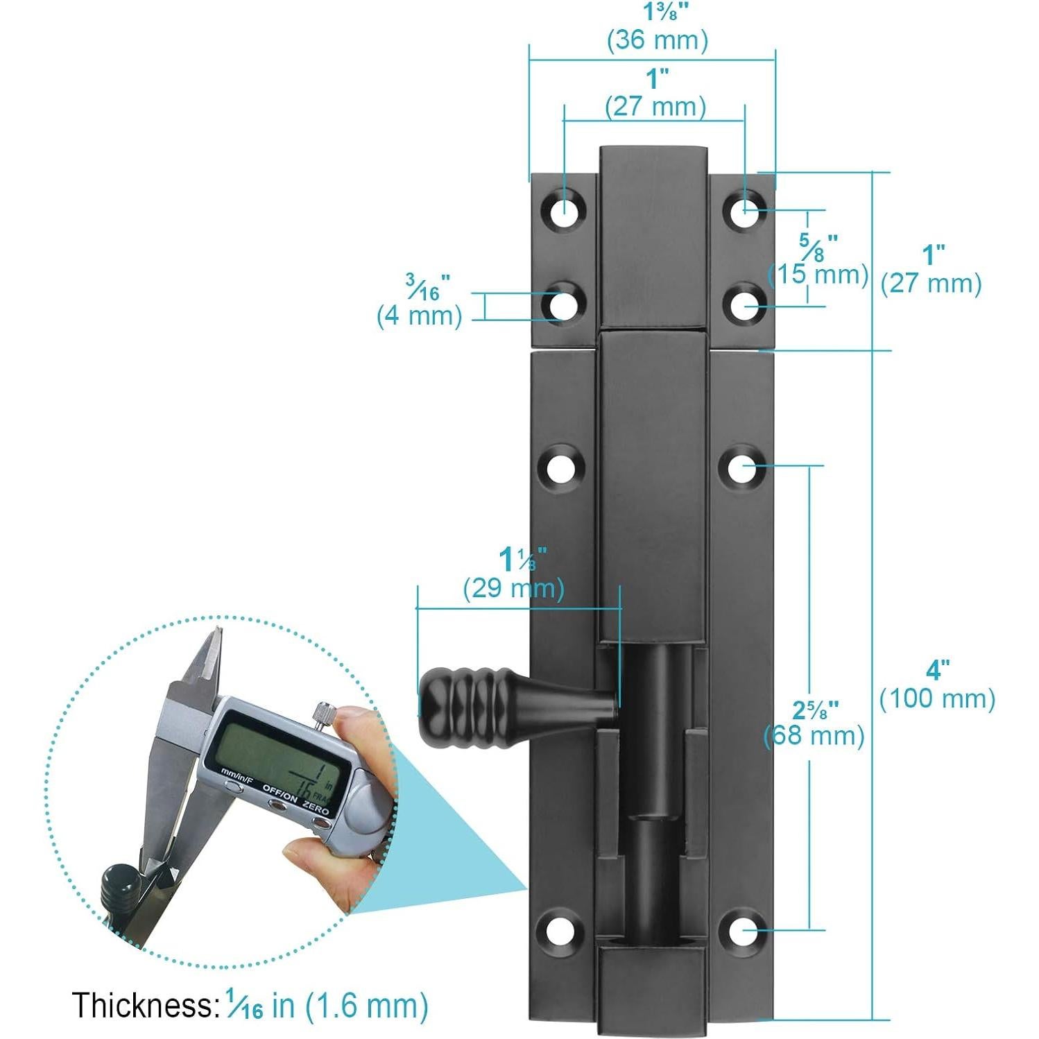 Paquete de 2 Pestillos Deslizantes MOUNTAIN_ARK 12.7 cm Negro