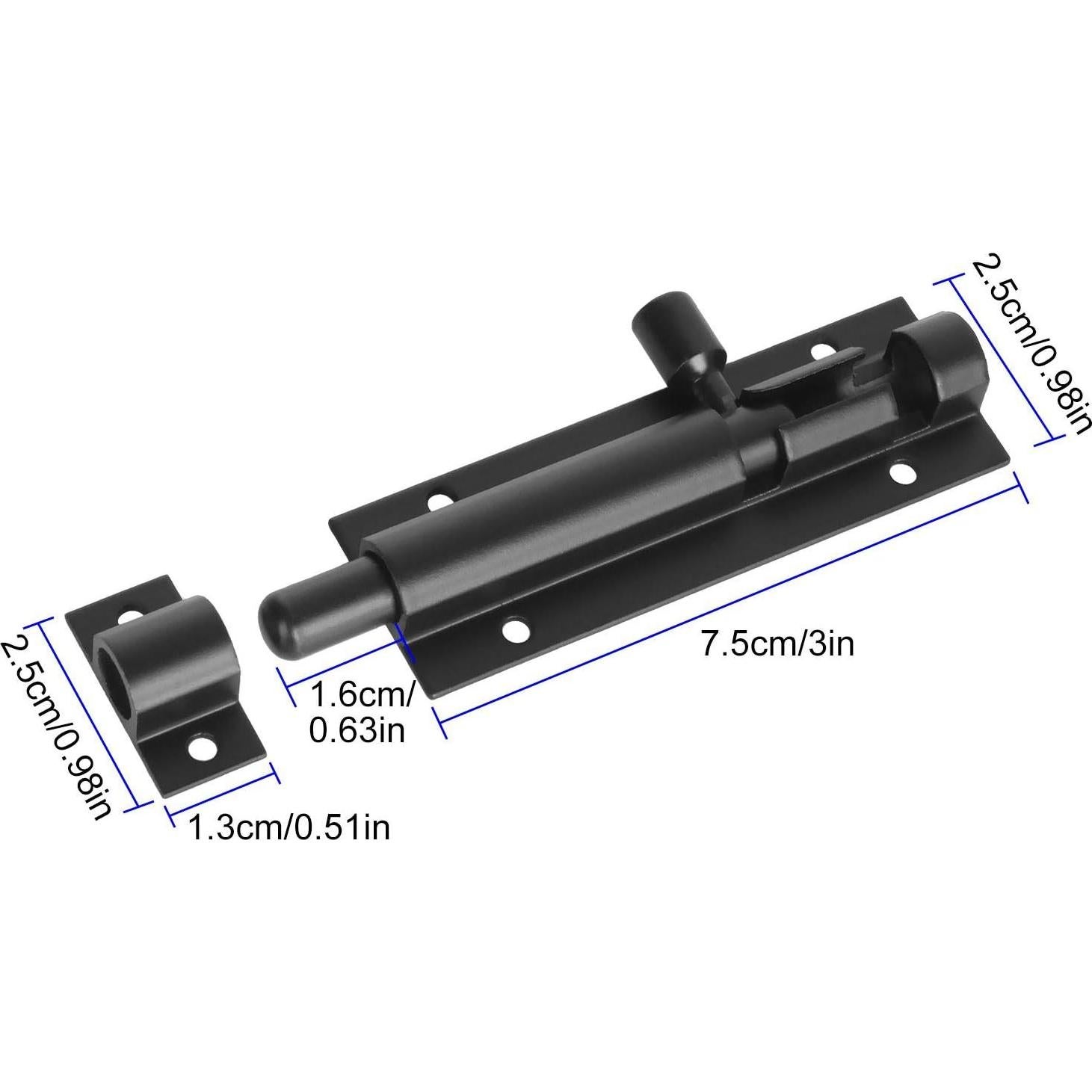 4 Cerrojos Deslizantes de Barril Negro YOUNTHYE 7.2x2.5cm