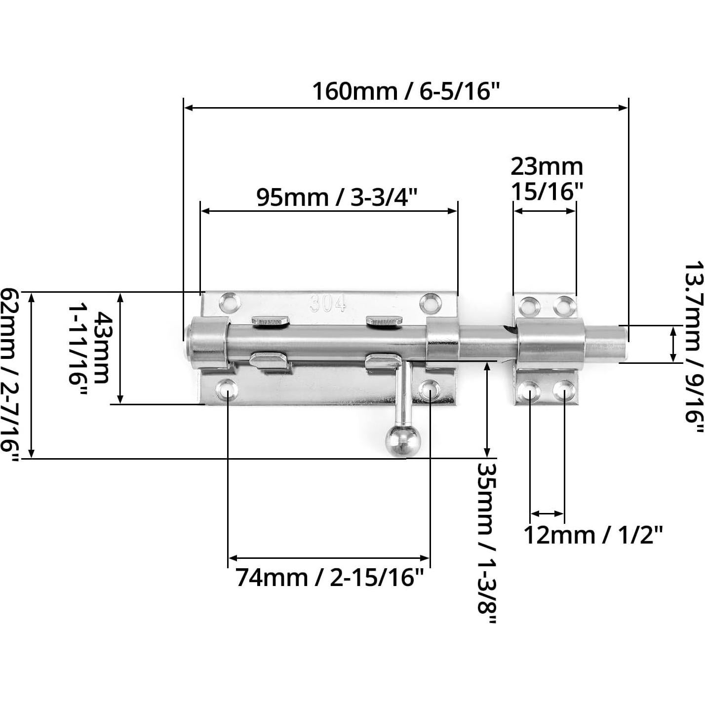 Pestillo deslizante QWORK de acero inoxidable 16 cm - Paquete de 4