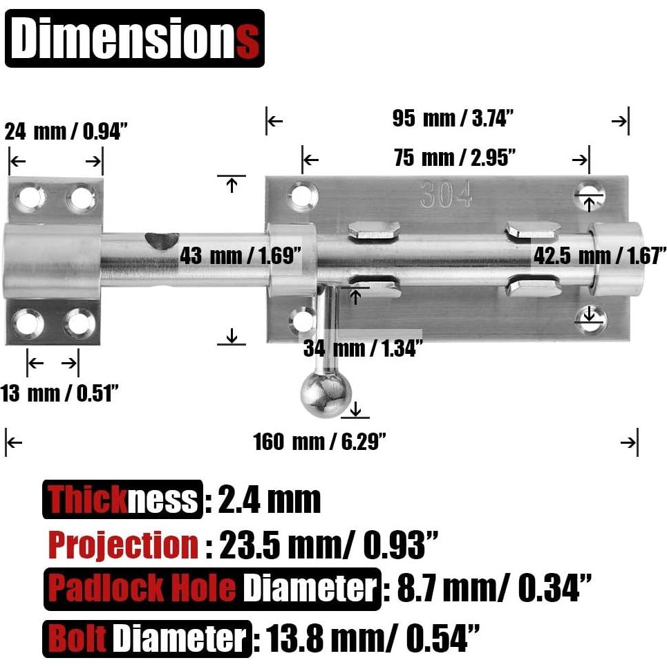 Pestillo Deslizante JQK 16cm Acero Inoxidable 304 con Candado