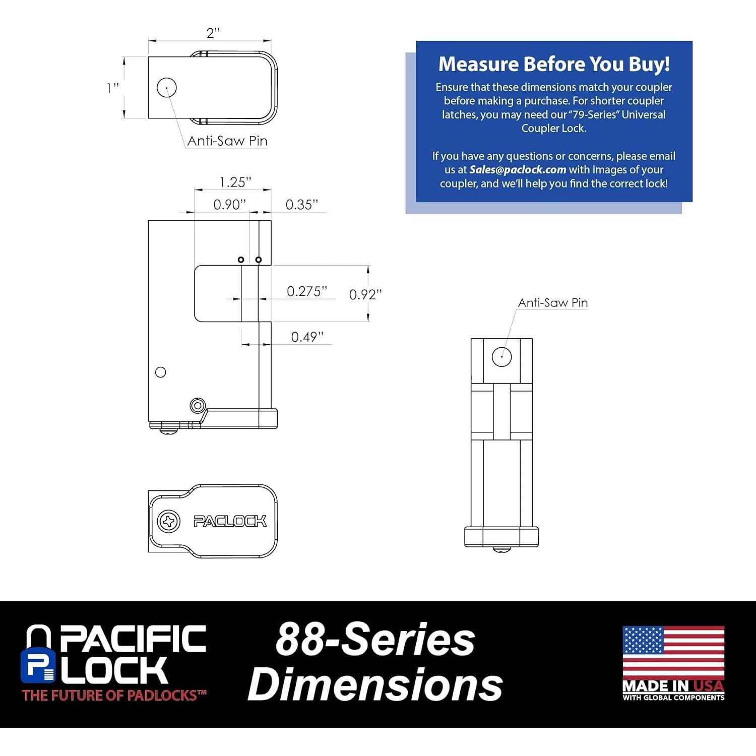 Cerradura de Acoplador de Remolque PACLOCK UCS-88A Negra