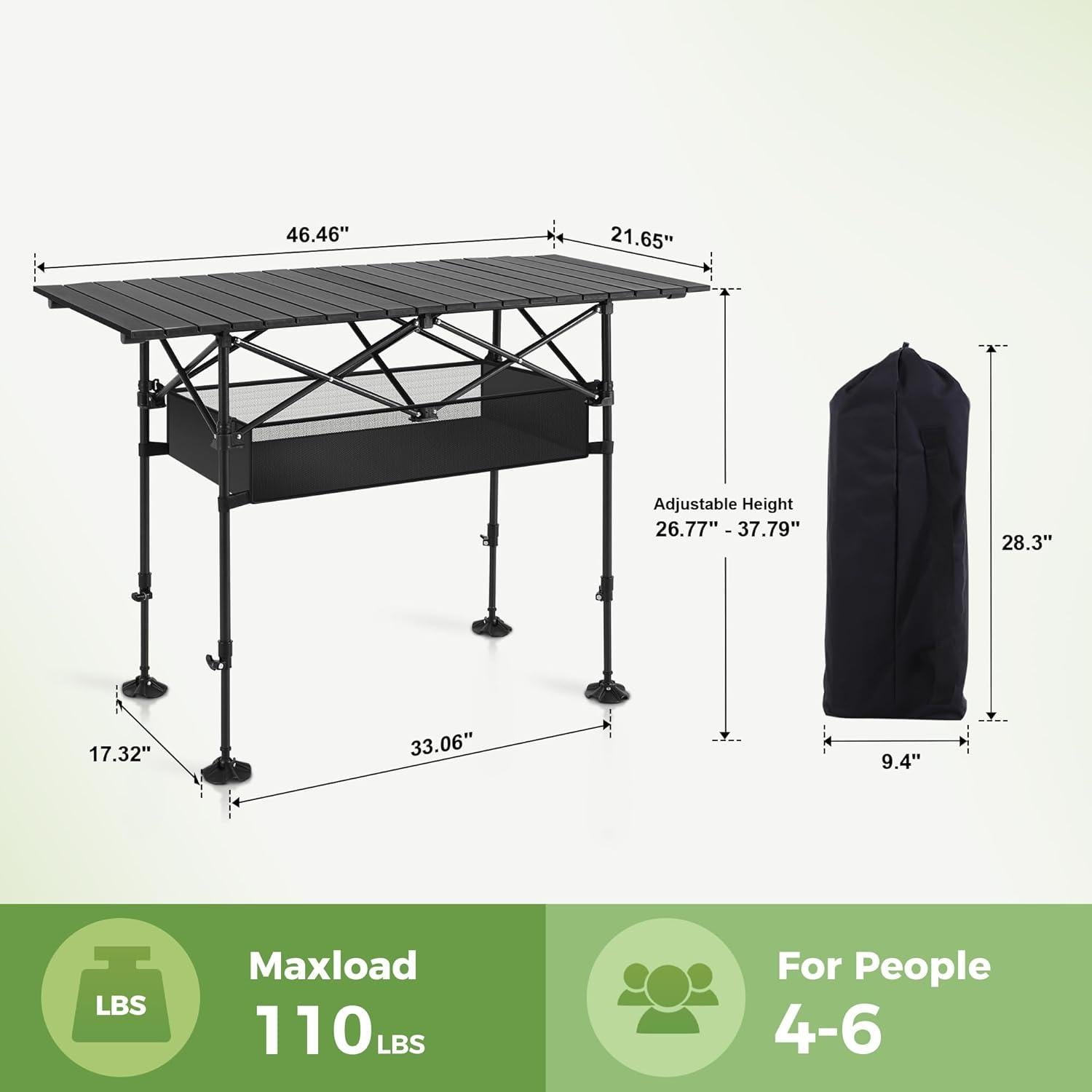 Mesa de Camping Plegable LET'S CAMP 119x56cm Aluminio Ajustable